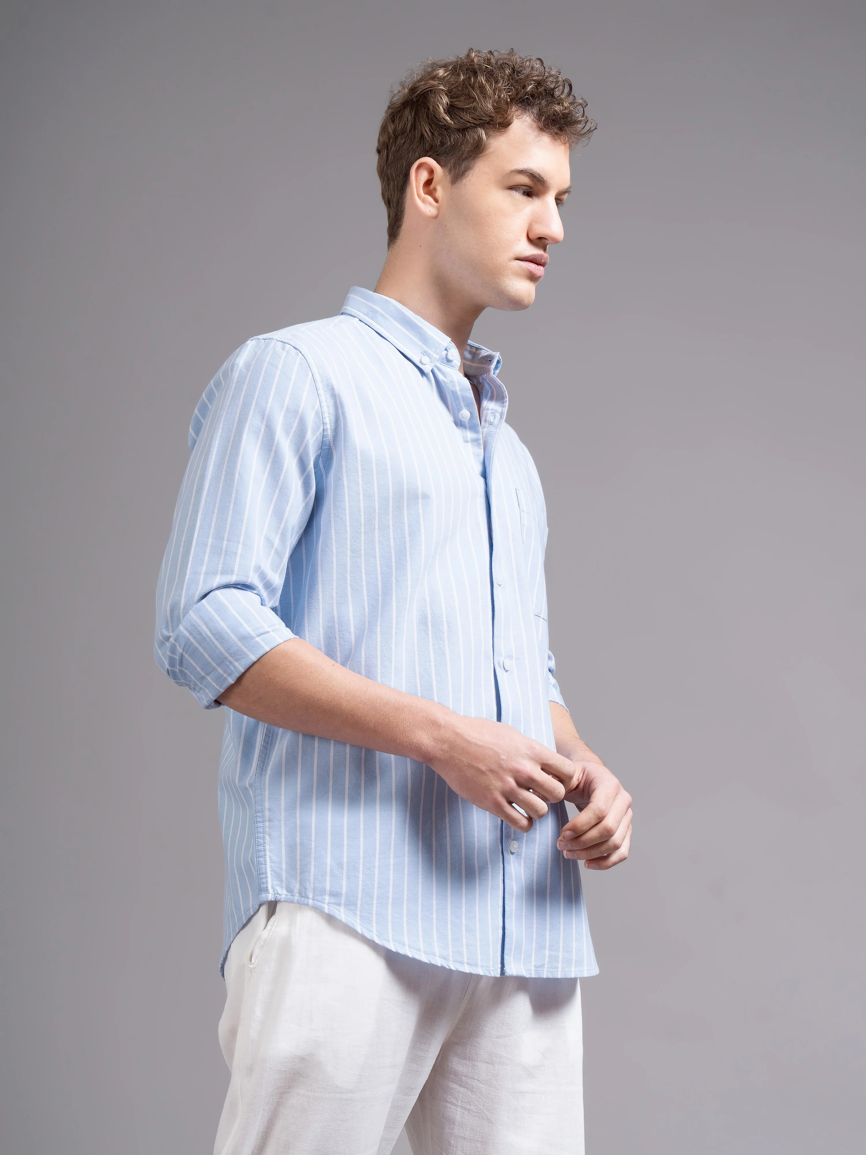 Men Blue Striped Shirt - Image 2