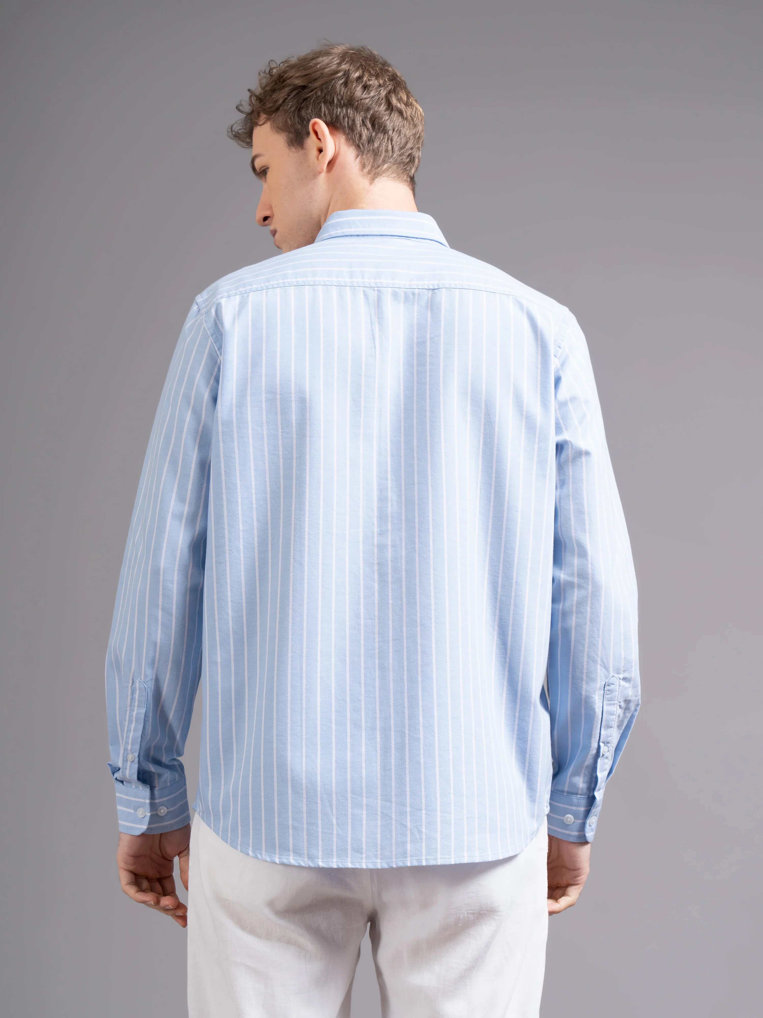 Men Blue Striped Shirt - Image 3