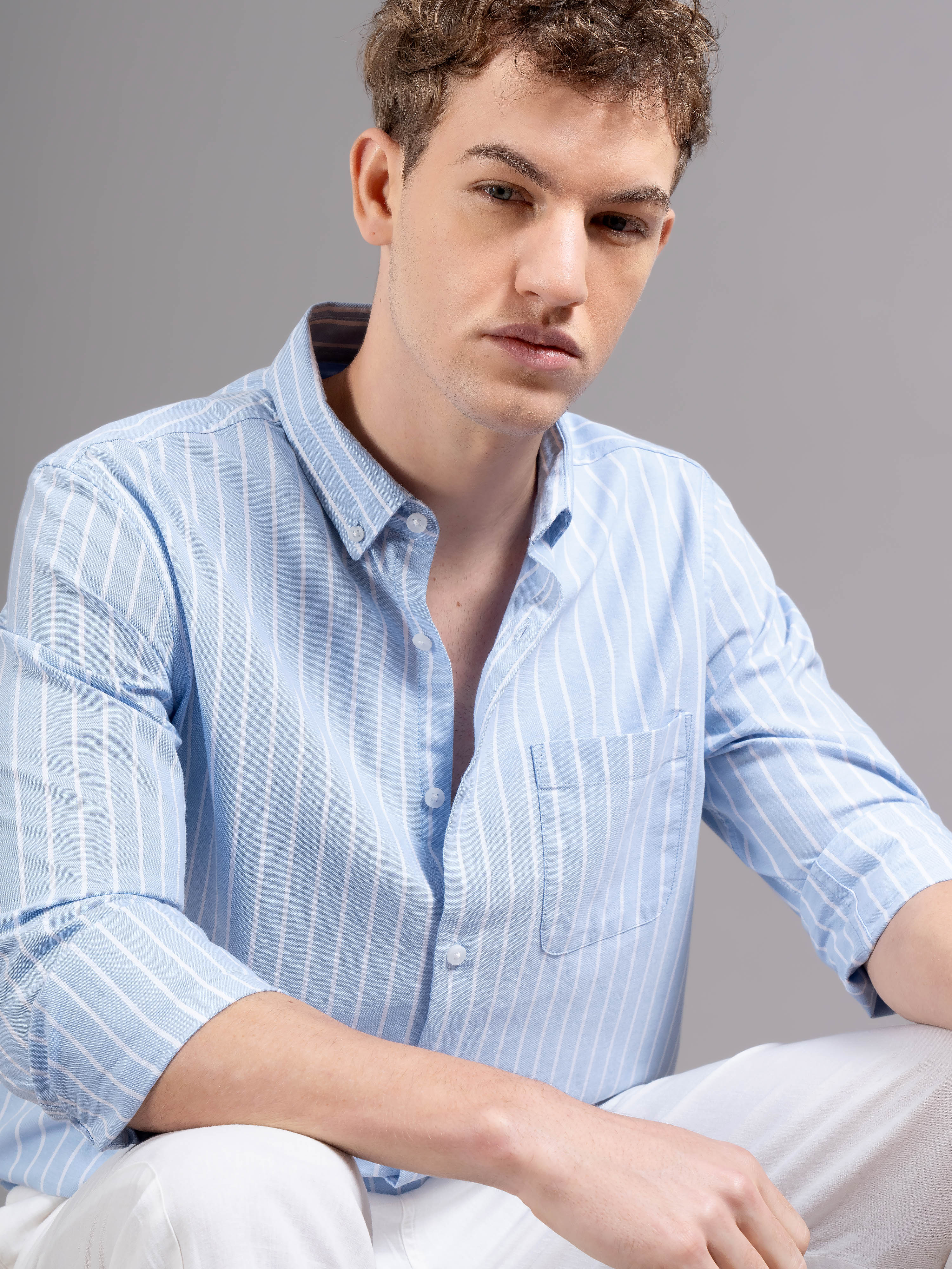Men Blue Striped Shirt - Image 4