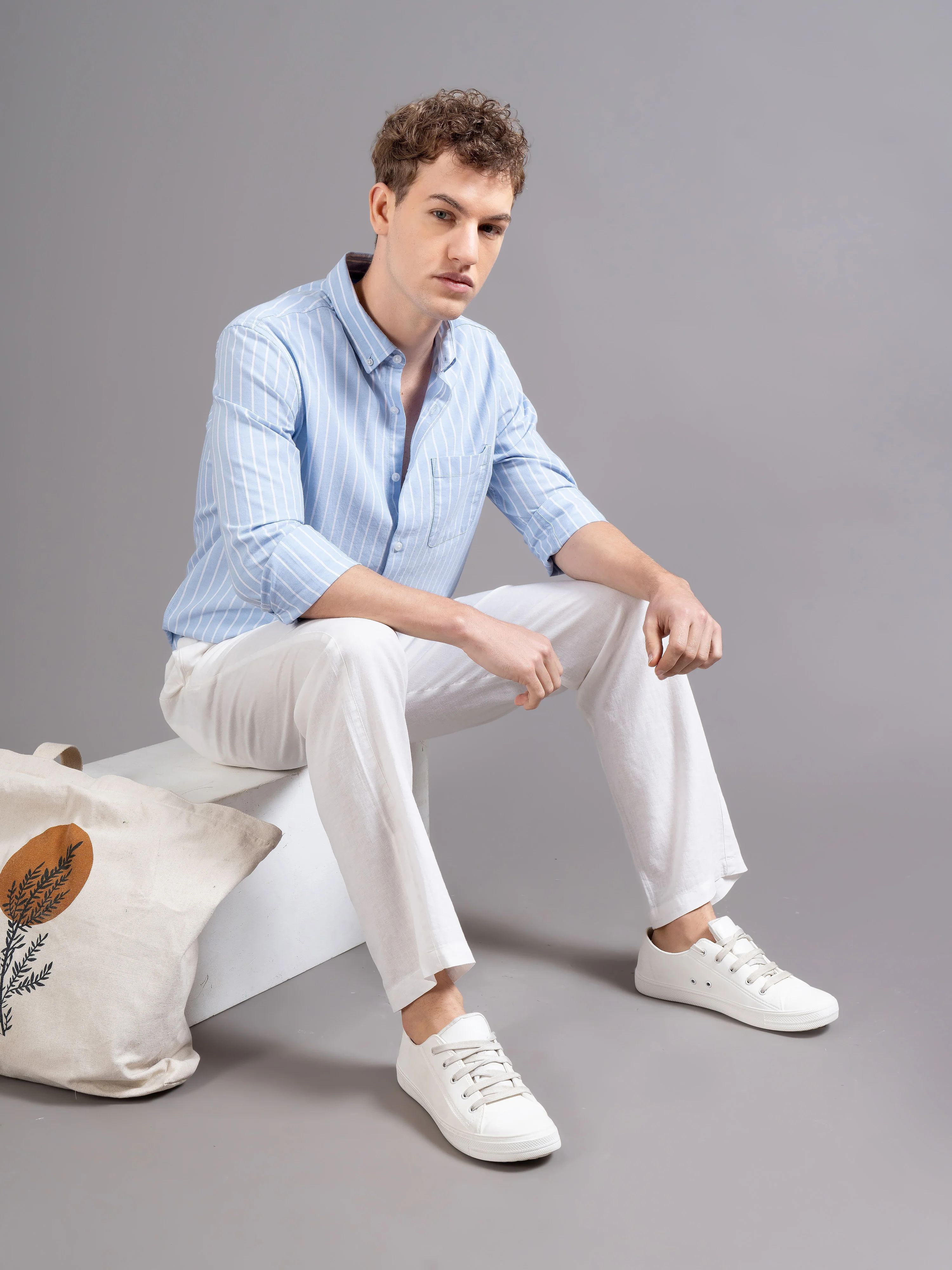 Men Blue Striped Shirt - Image 6