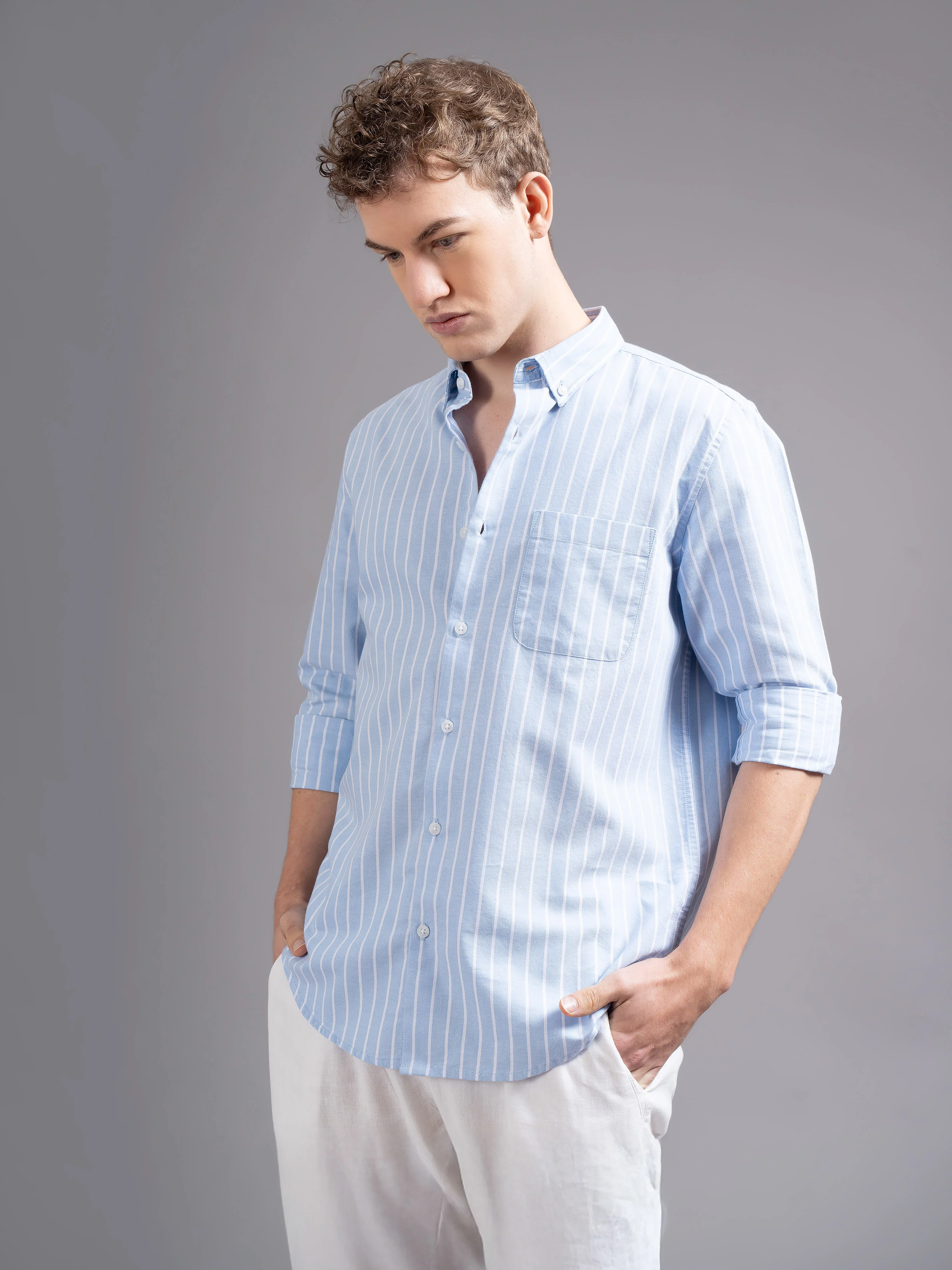 Men Blue Striped Shirt - Image 8