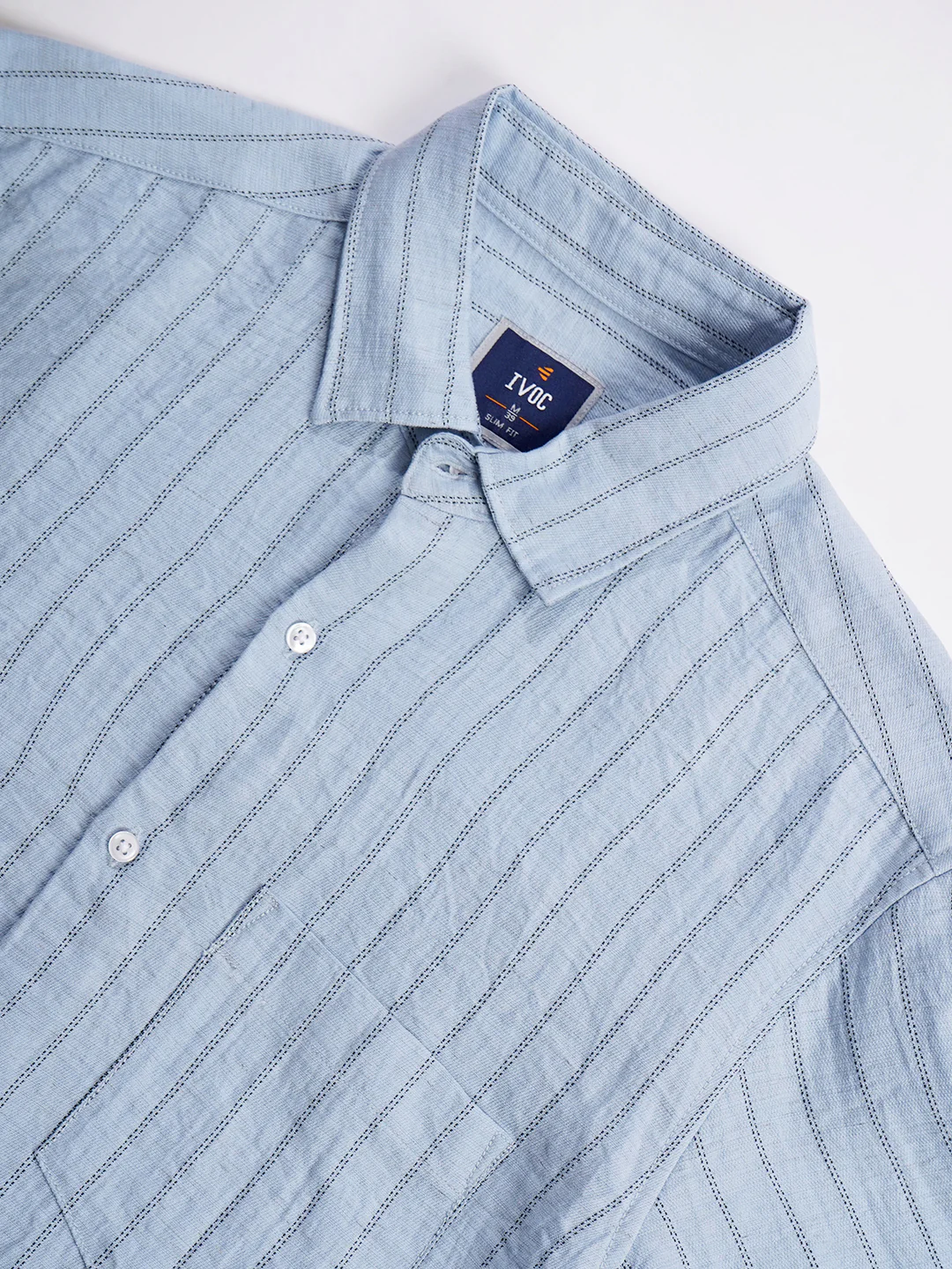 Men Blue Striped Single Pocket Shirt - Image 6