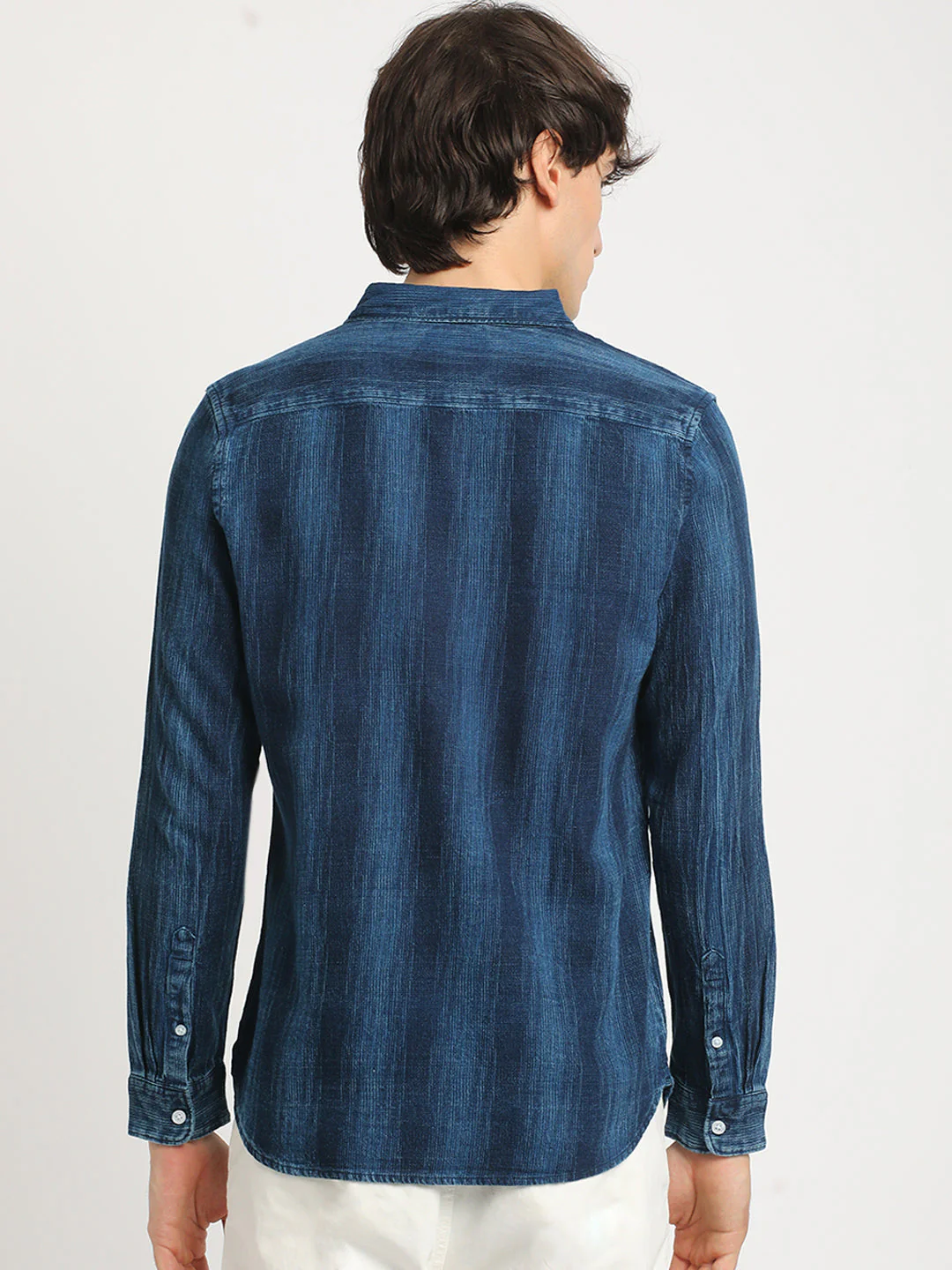 Men Blue Striped Slim Fit Cotton Casual Shirt - Image 4