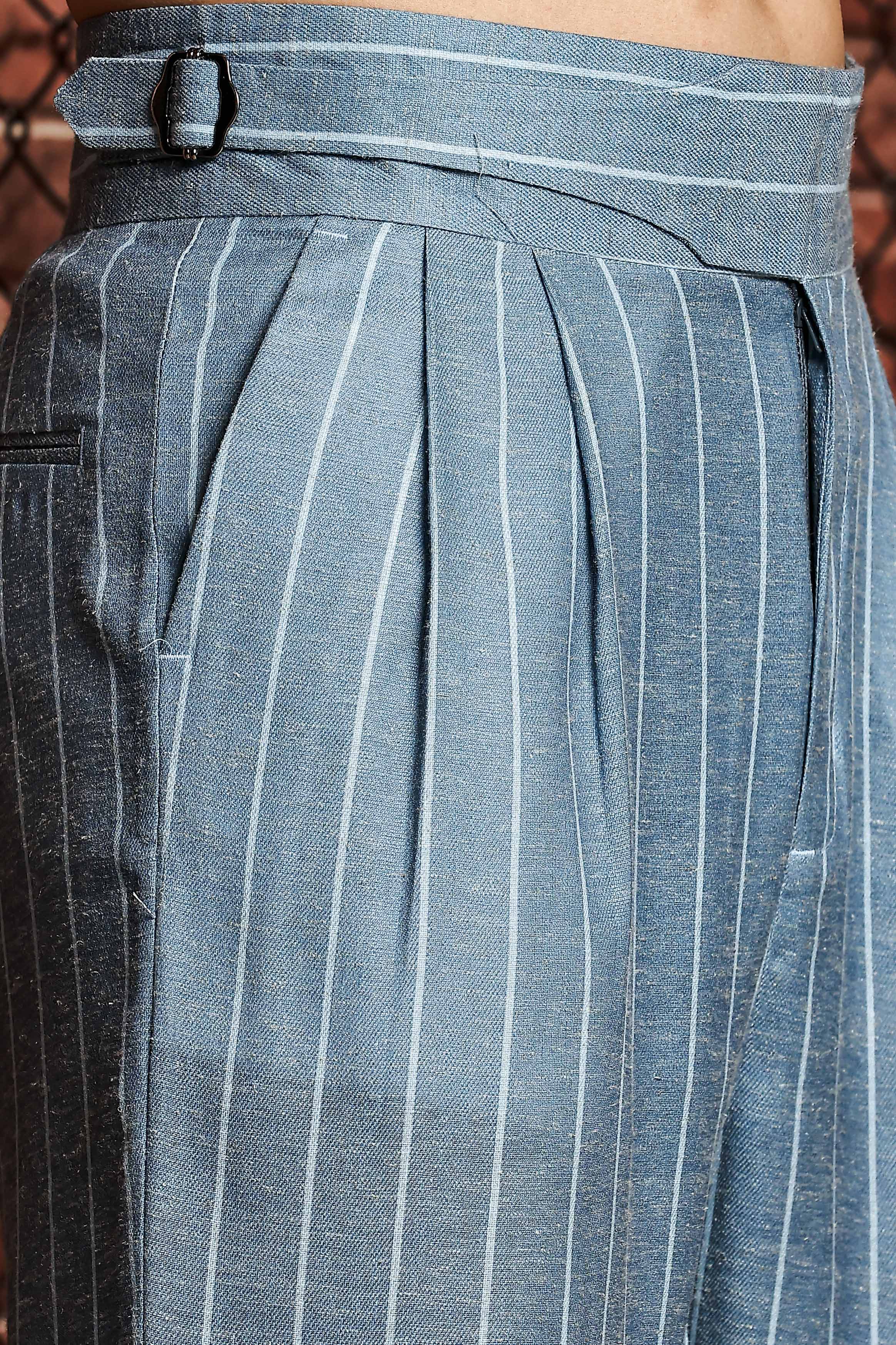 Men Blue Striped Gurkha Trousers - Image 4