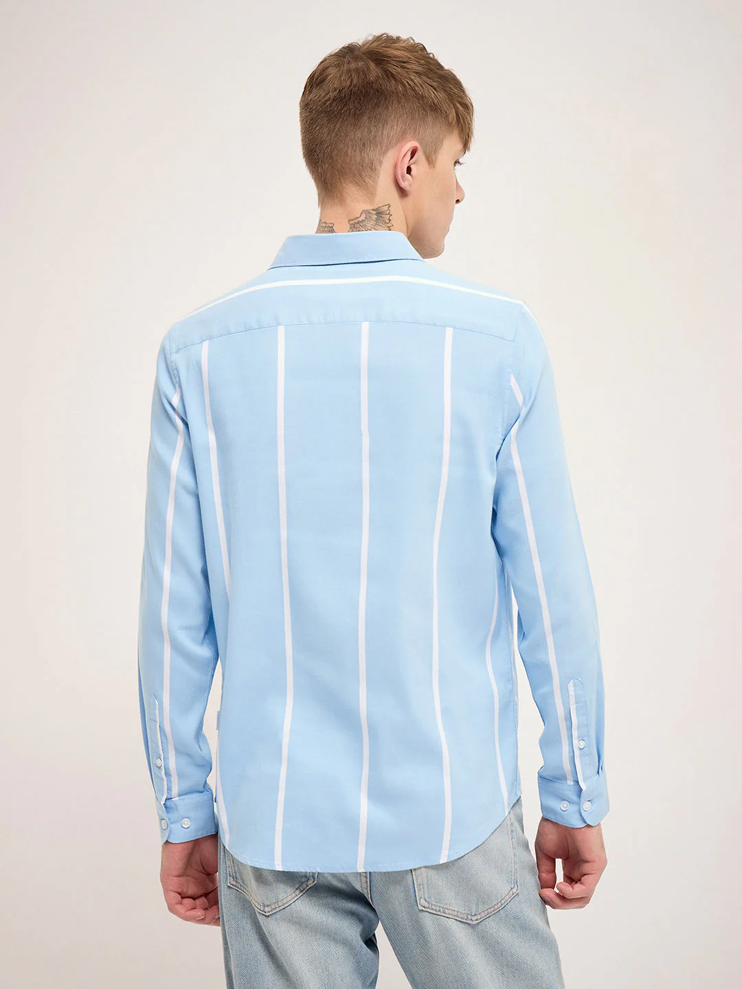 Men Blue Stripes Slim Fit Casual Shirt - Image 2