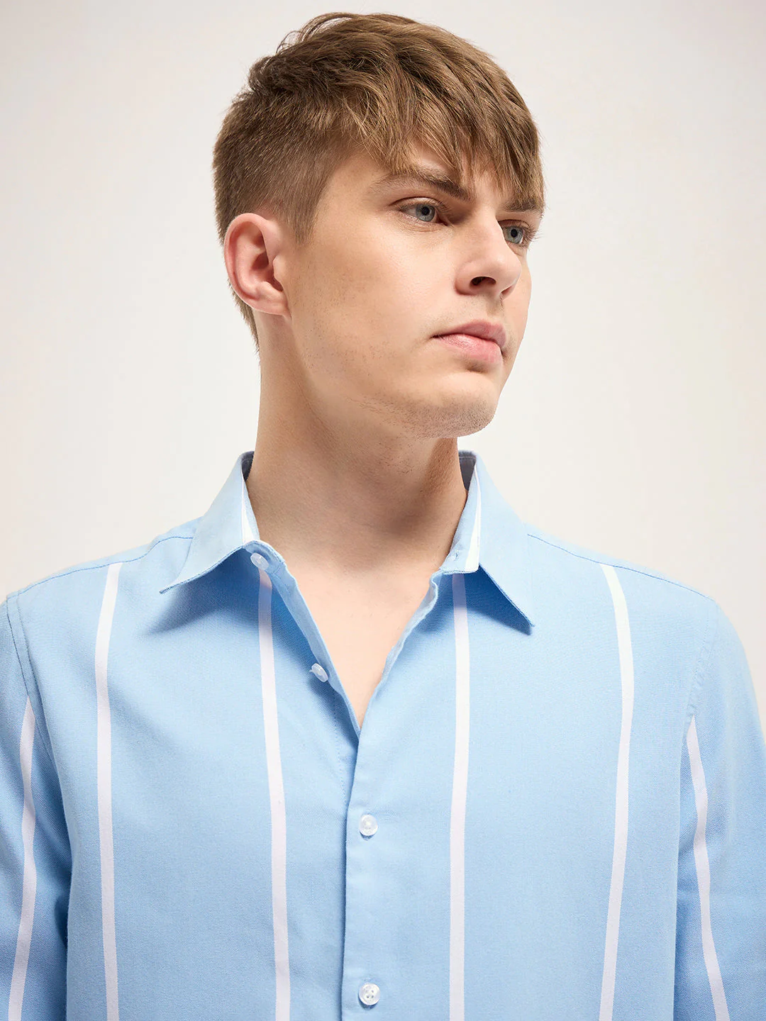 Men Blue Stripes Slim Fit Casual Shirt - Image 4