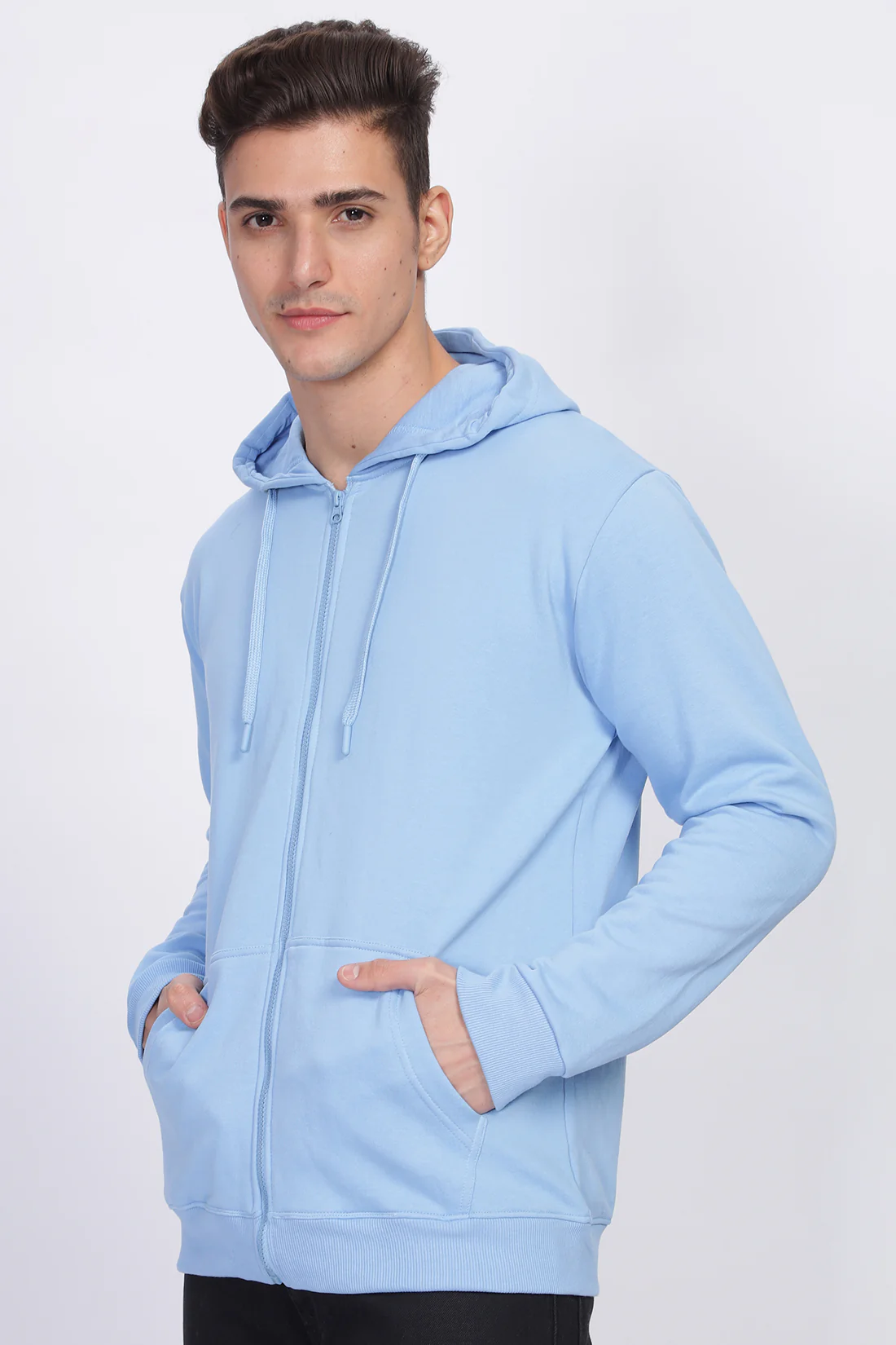 Men Blue Sweatshirt With Zipper Hoodies - Image 4