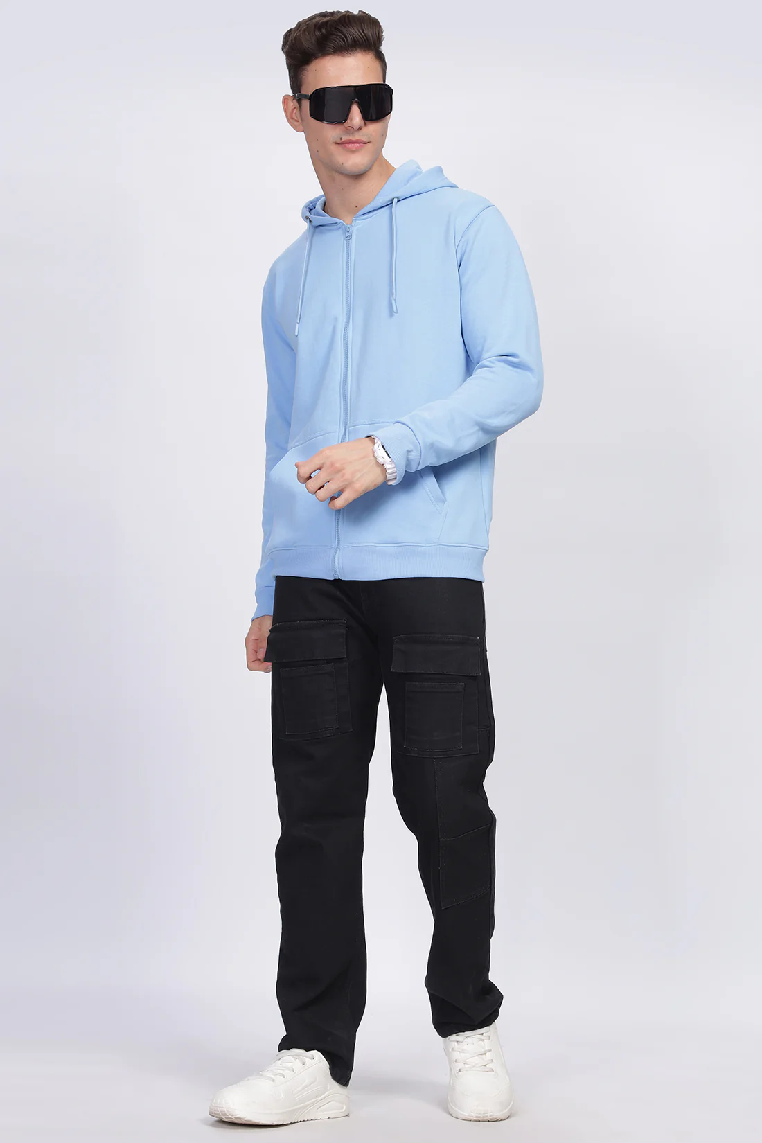 Men Blue Sweatshirt With Zipper Hoodies - Image 7