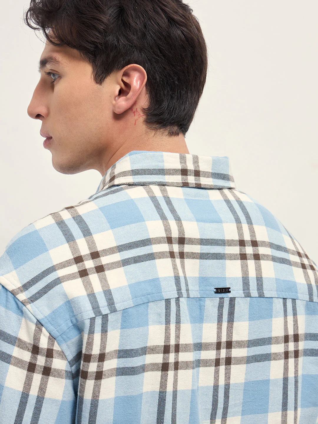 Men Blue Tartan Check Cotton Relaxed Fit Overshirt - Image 6