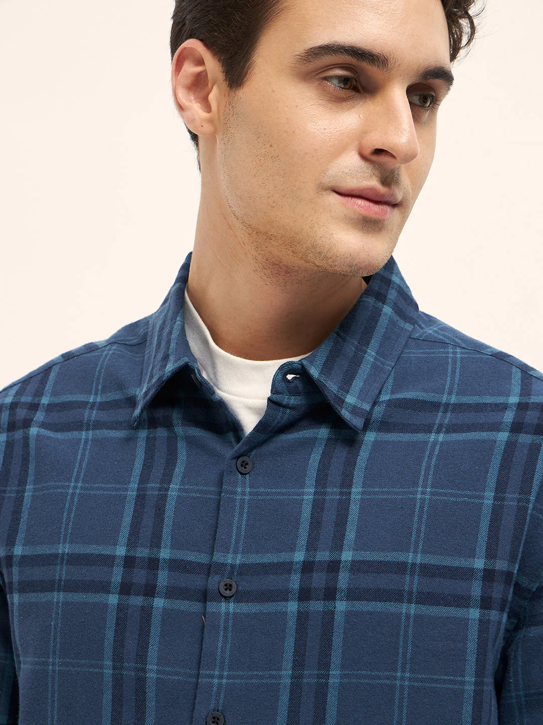Men Blue Tartan Check Relaxed Fit Shacket - Image 5