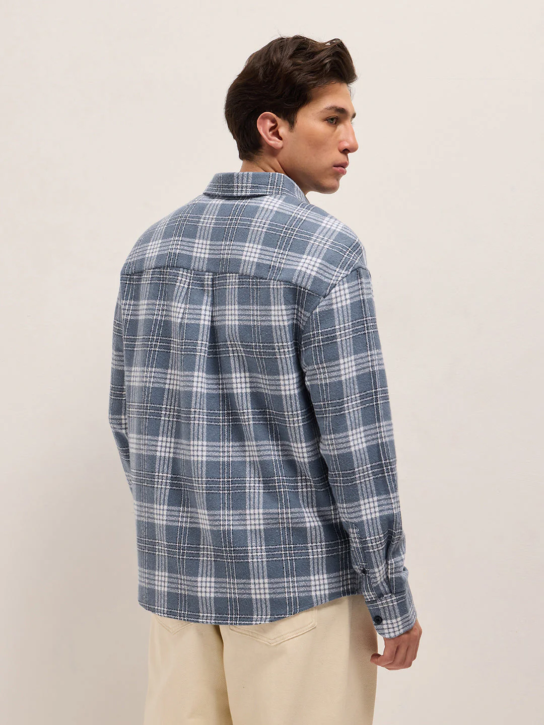 Men Blue Tartan Checked Design Relax Fit Casual Shirt - Image 2