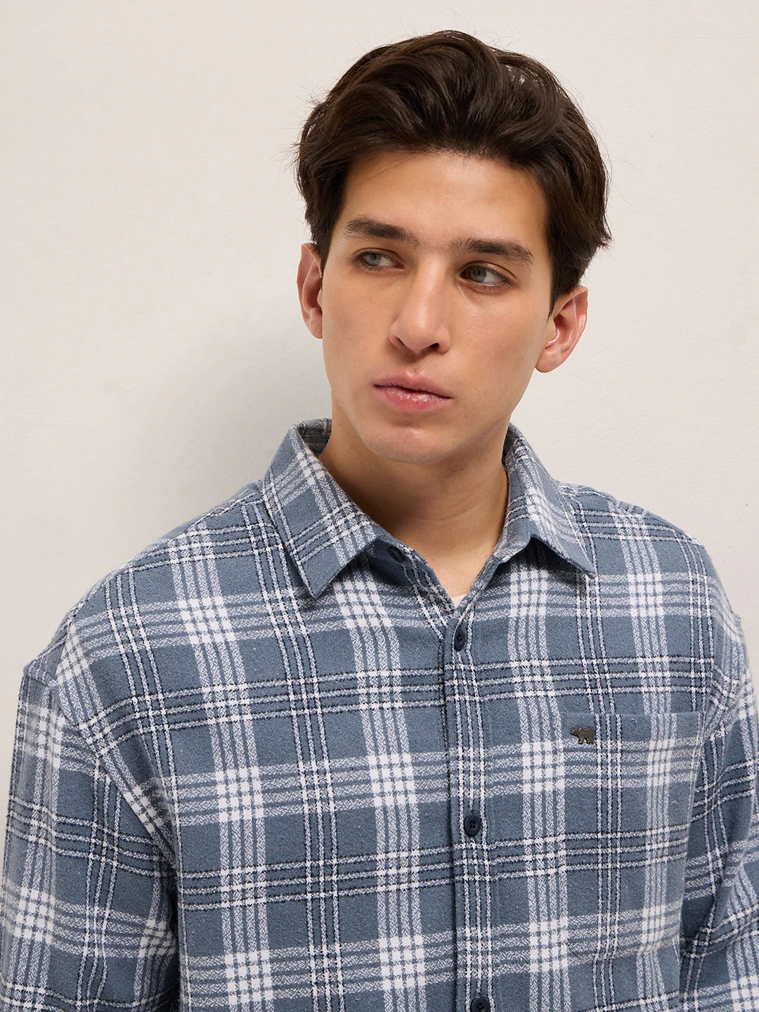 Men Blue Tartan Checked Design Relax Fit Casual Shirt - Image 5