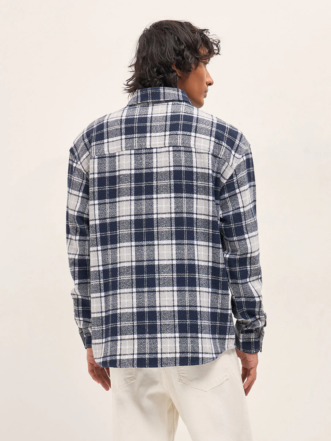 Men Blue Tartan Checked Design Relaxed Fit Overshirt - Image 2