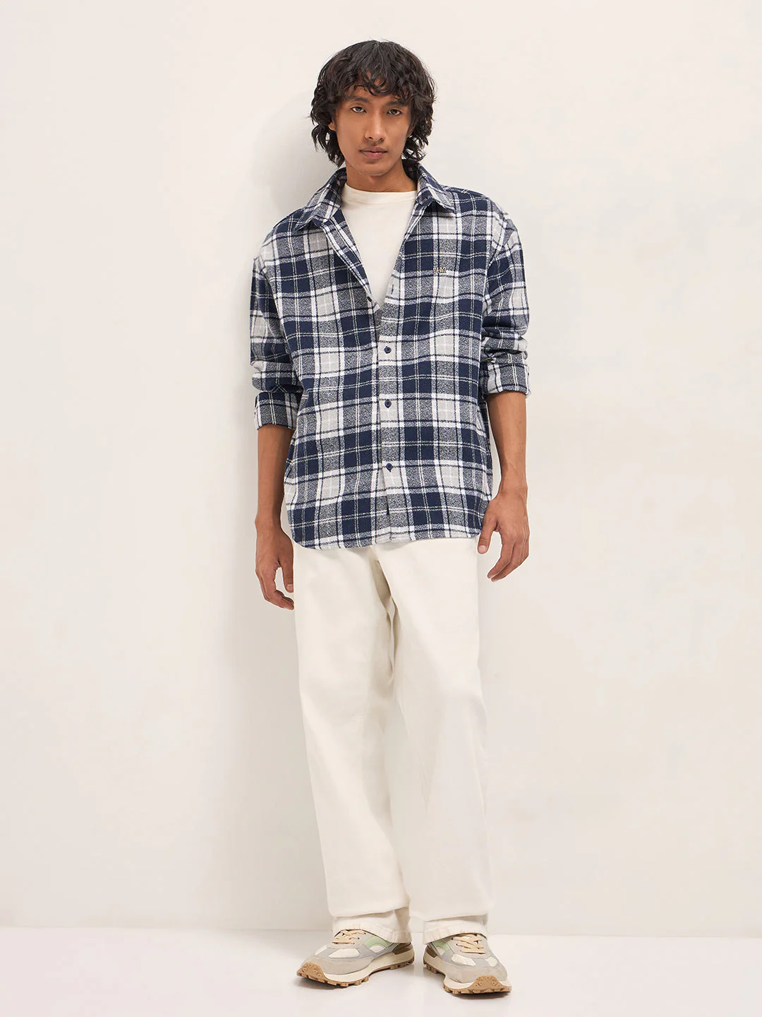 Men Blue Tartan Checked Design Relaxed Fit Overshirt - Image 4