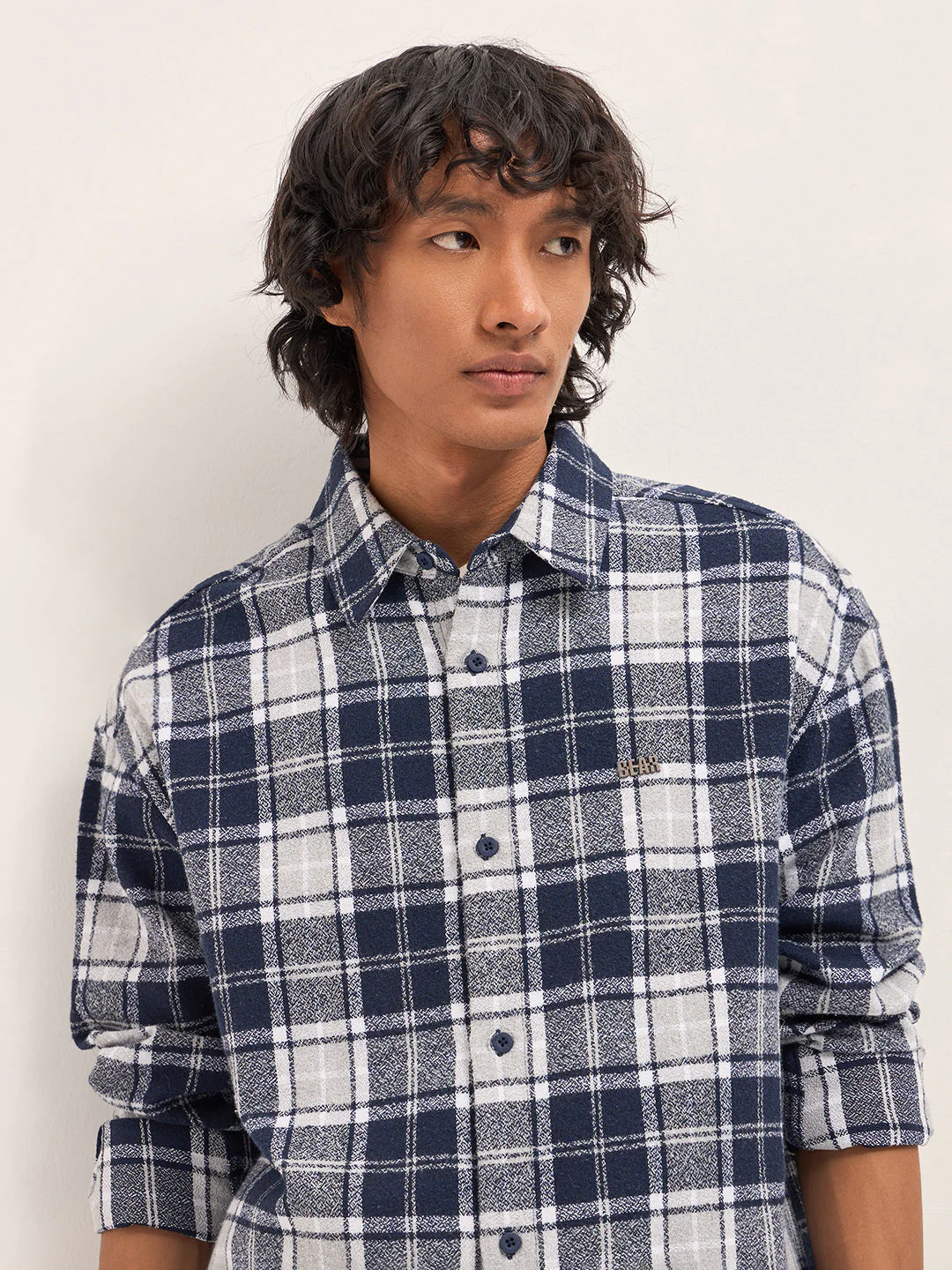 Men Blue Tartan Checked Design Relaxed Fit Overshirt - Image 5