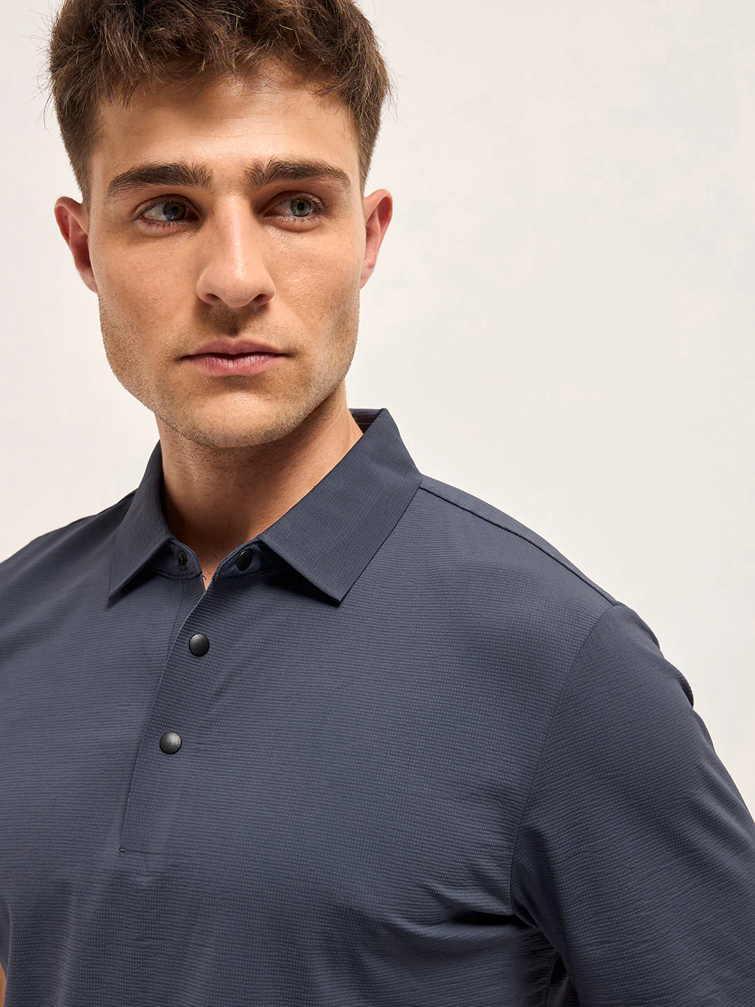 Men Blue Texture Slim Fit Polo T-shirt - Image 5