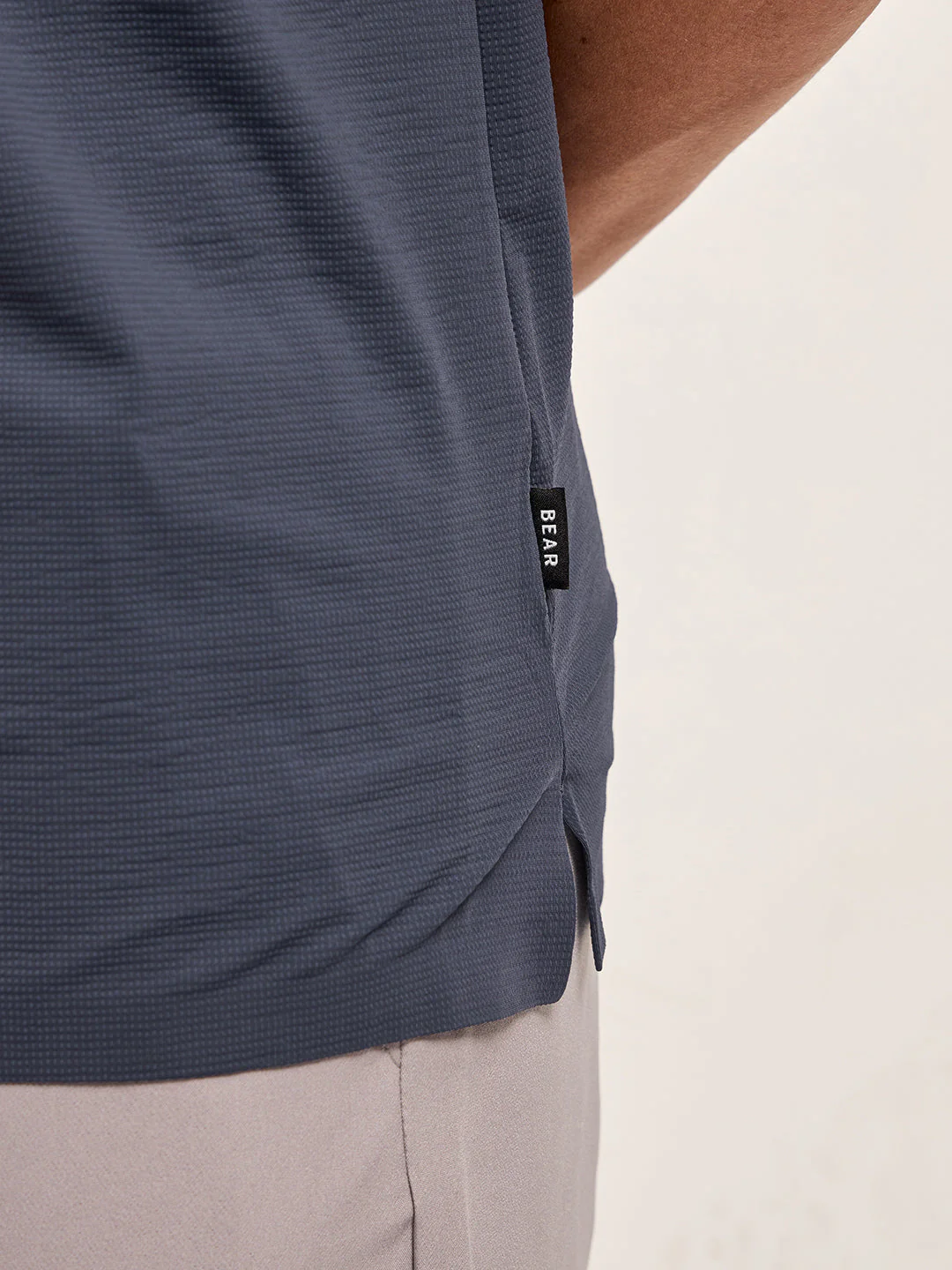 Men Blue Texture Slim Fit Polo T-shirt - Image 6