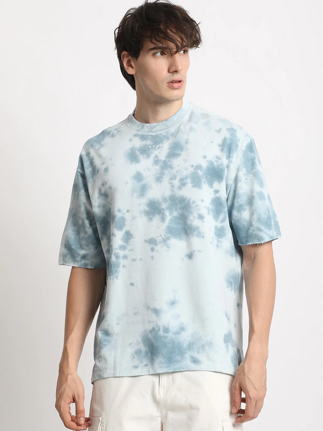 Men Blue Tie and Dye Oversized Fit Round Neck T-shirt - Image 2