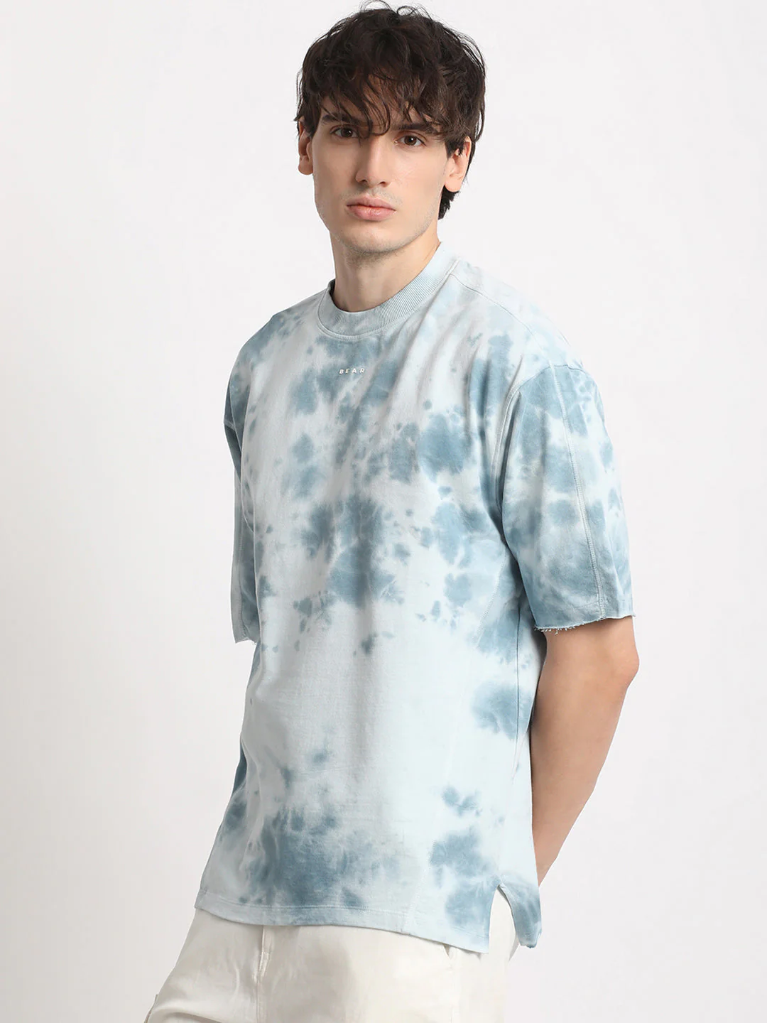 Men Blue Tie and Dye Oversized Fit Round Neck T-shirt - Image 3