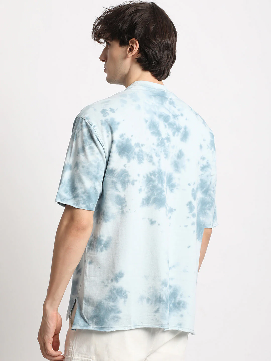 Men Blue Tie and Dye Oversized Fit Round Neck T-shirt - Image 4