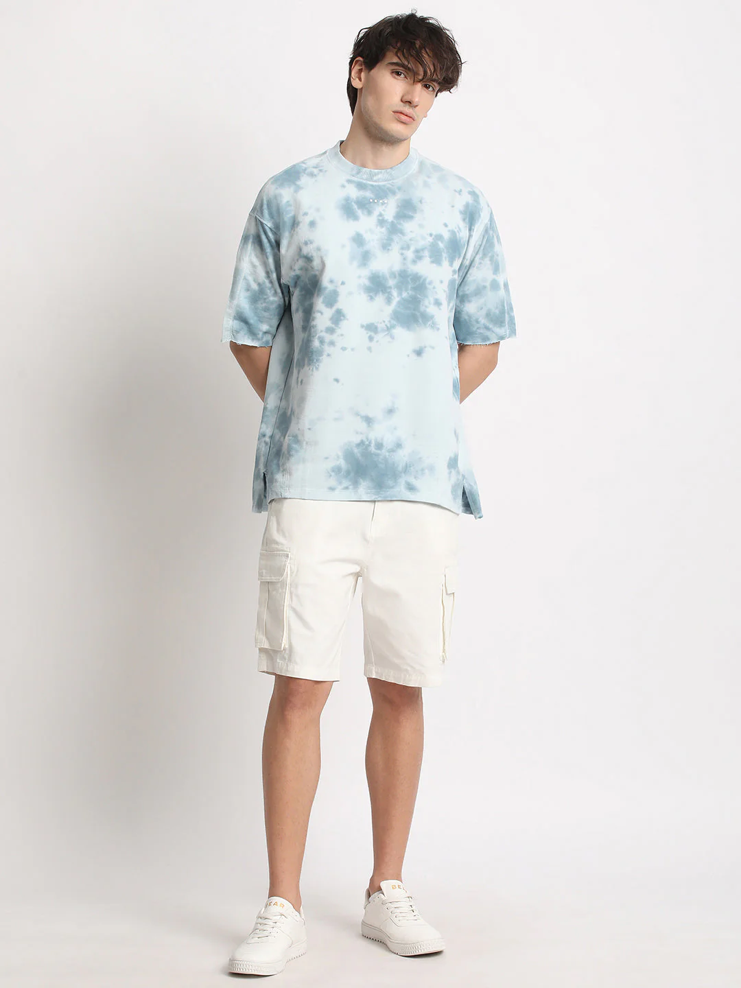 Men Blue Tie and Dye Oversized Fit Round Neck T-shirt - Image 5