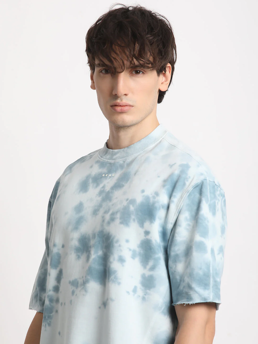 Men Blue Tie and Dye Oversized Fit Round Neck T-shirt - Image 6