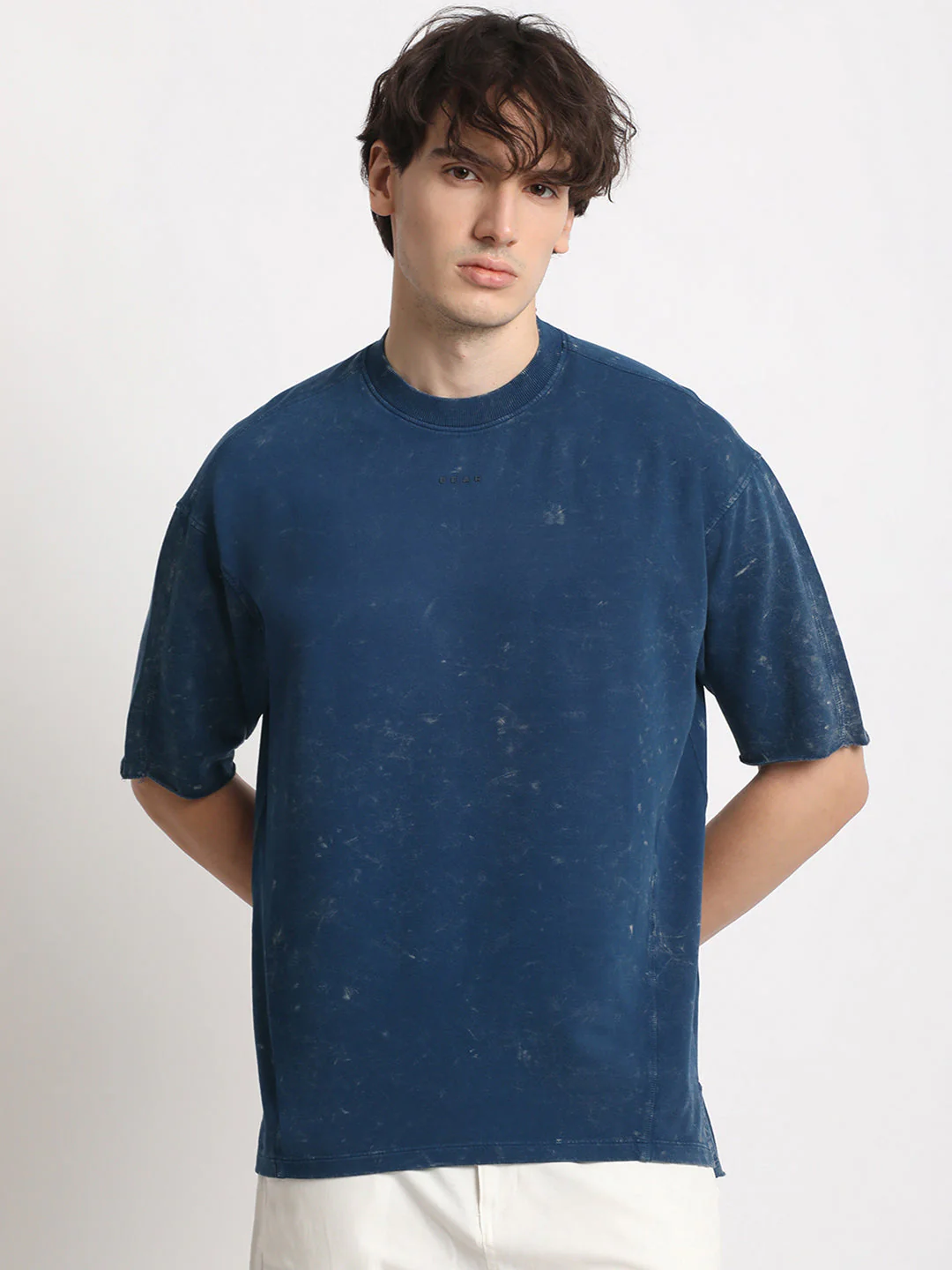 Men Blue Tie and Dye Oversized Fit Round Neck T-shirt - Image 2