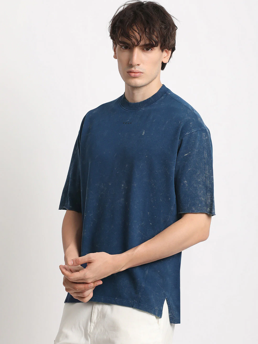 Men Blue Tie and Dye Oversized Fit Round Neck T-shirt - Image 3