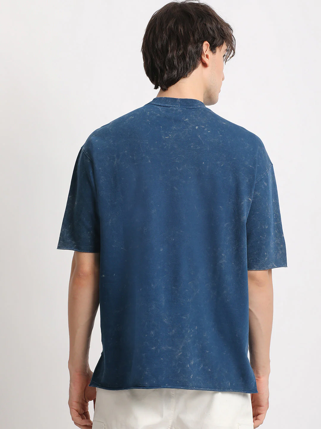 Men Blue Tie and Dye Oversized Fit Round Neck T-shirt - Image 4