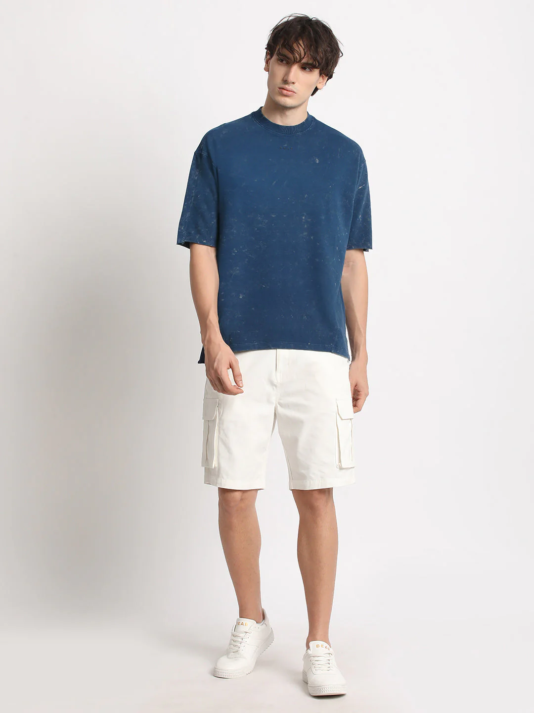 Men Blue Tie and Dye Oversized Fit Round Neck T-shirt - Image 5