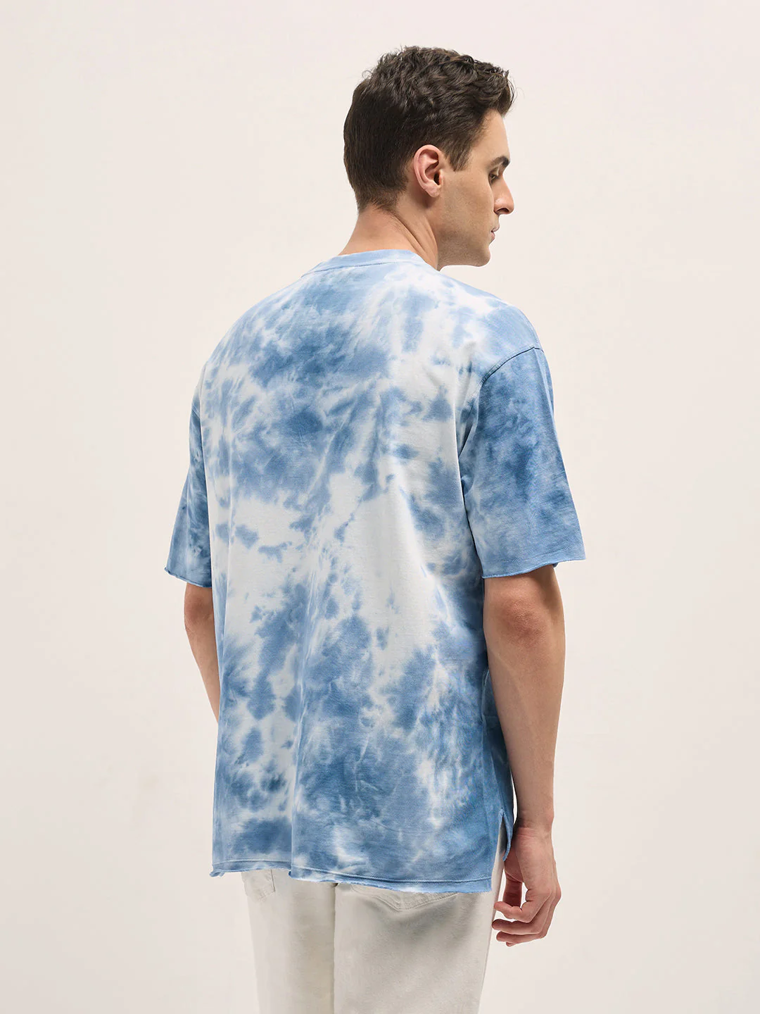 Men Blue Tie-Dye Oversized Crew Neck T-shirt - Image 2