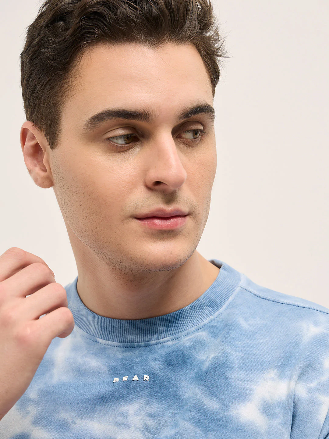 Men Blue Tie-Dye Oversized Crew Neck T-shirt - Image 5