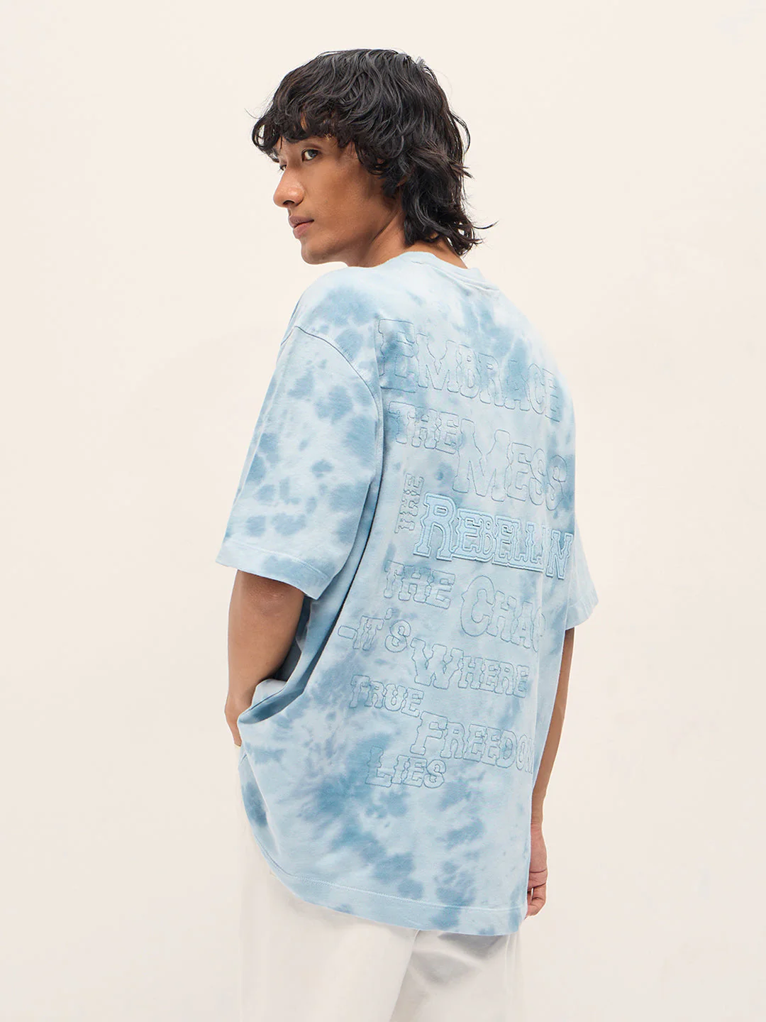 Men Blue Tie-Dye Oversized T-Shirt - Image 2