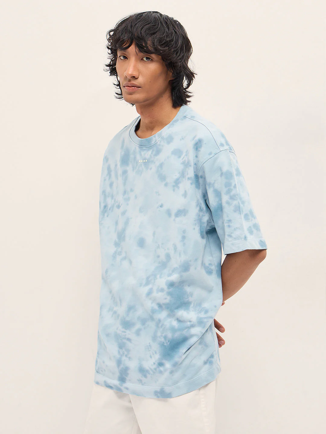 Men Blue Tie-Dye Oversized T-Shirt - Image 3