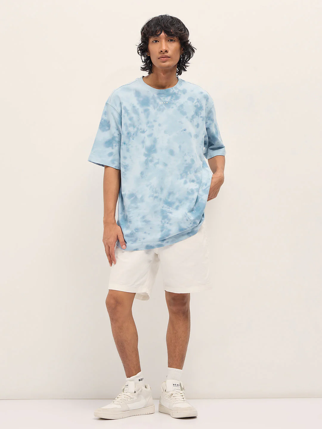 Men Blue Tie-Dye Oversized T-Shirt - Image 4