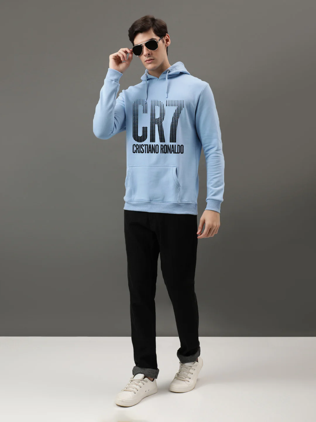 Men Blue Printed Hoodie - Image 4