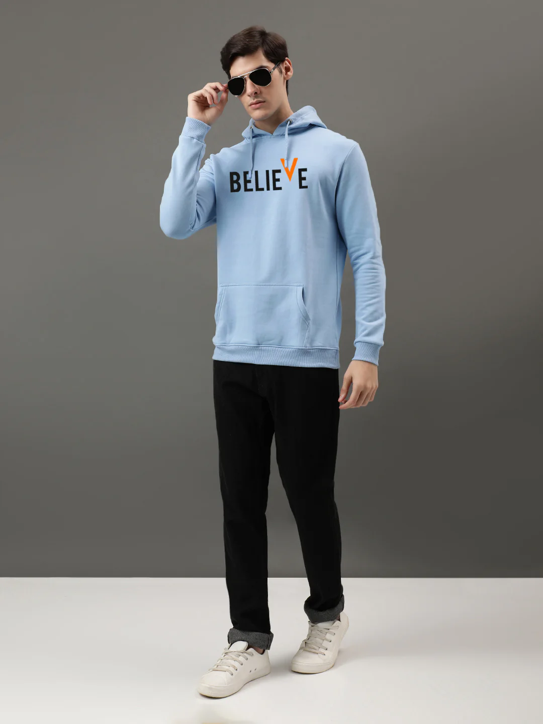Men Blue Printed Hoodie - Image 4