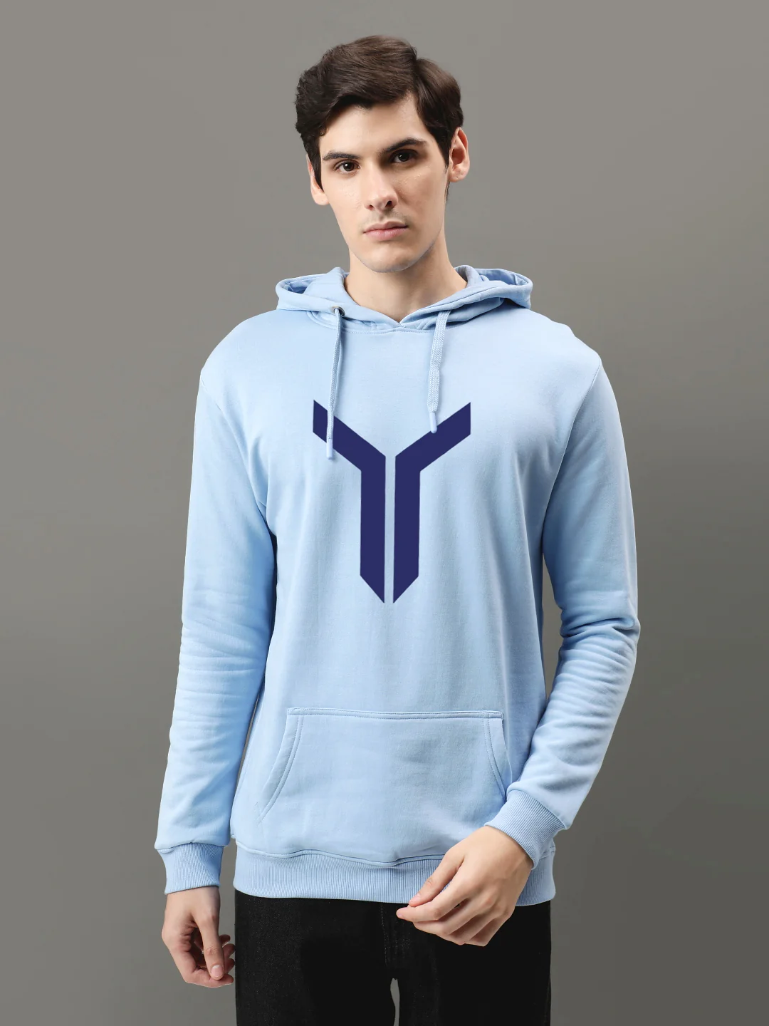Men Blue Printed Hoodie - Image 2