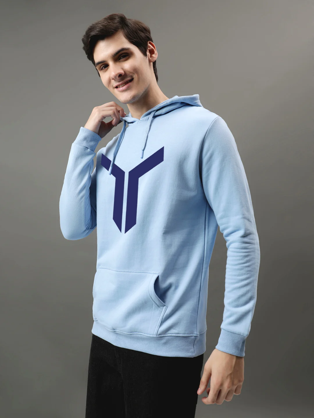 Men Blue Printed Hoodie - Image 4