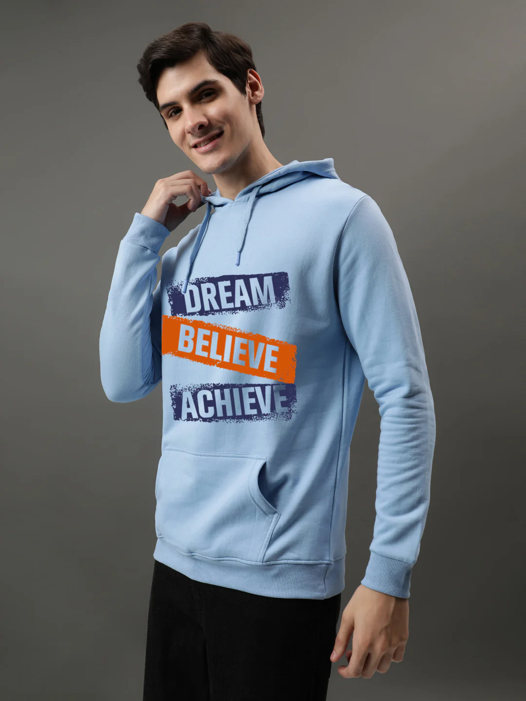 Men Blue Printed Hoodie - Image 4