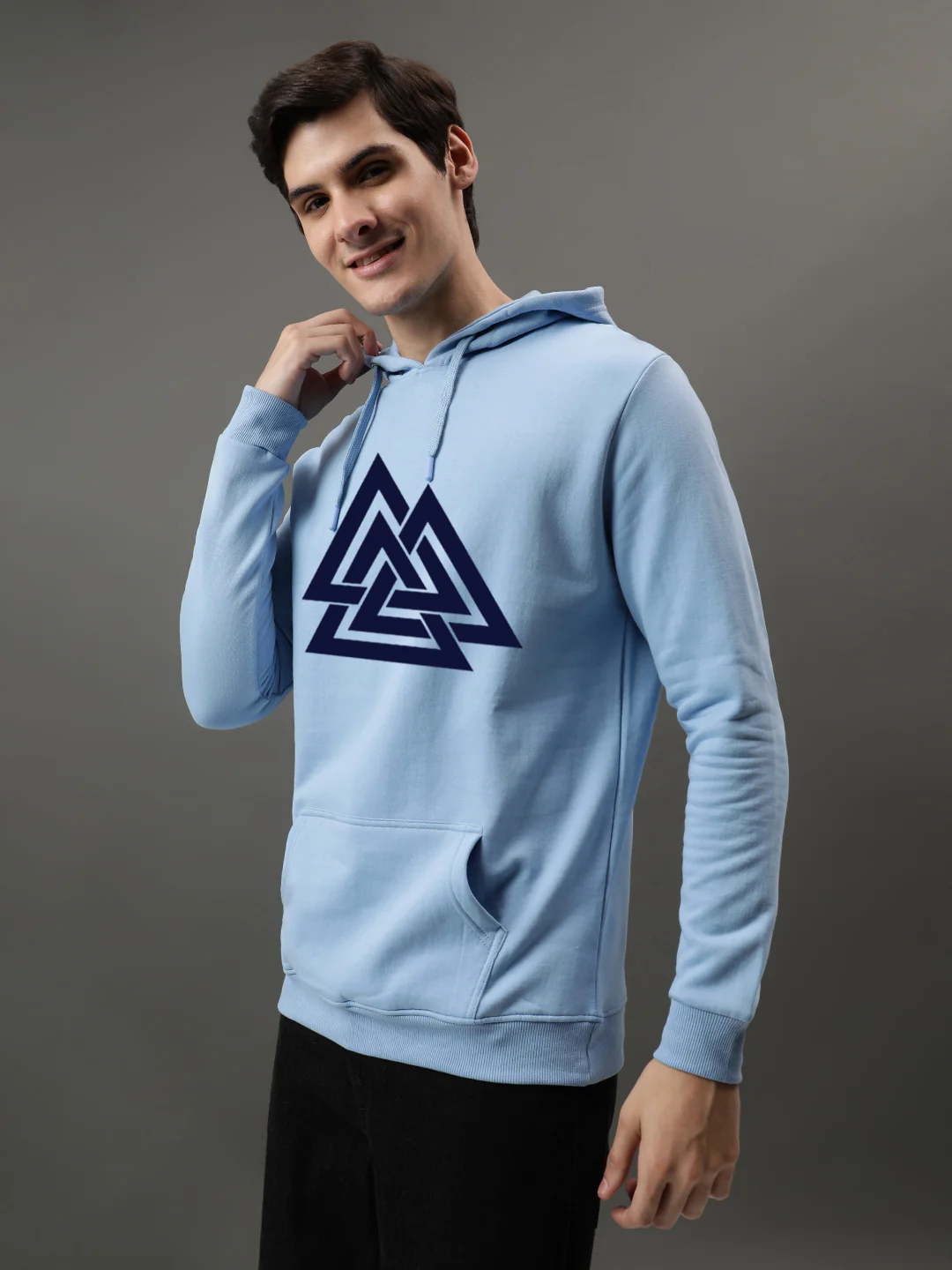 Men Blue Printed Hoodie - Image 3