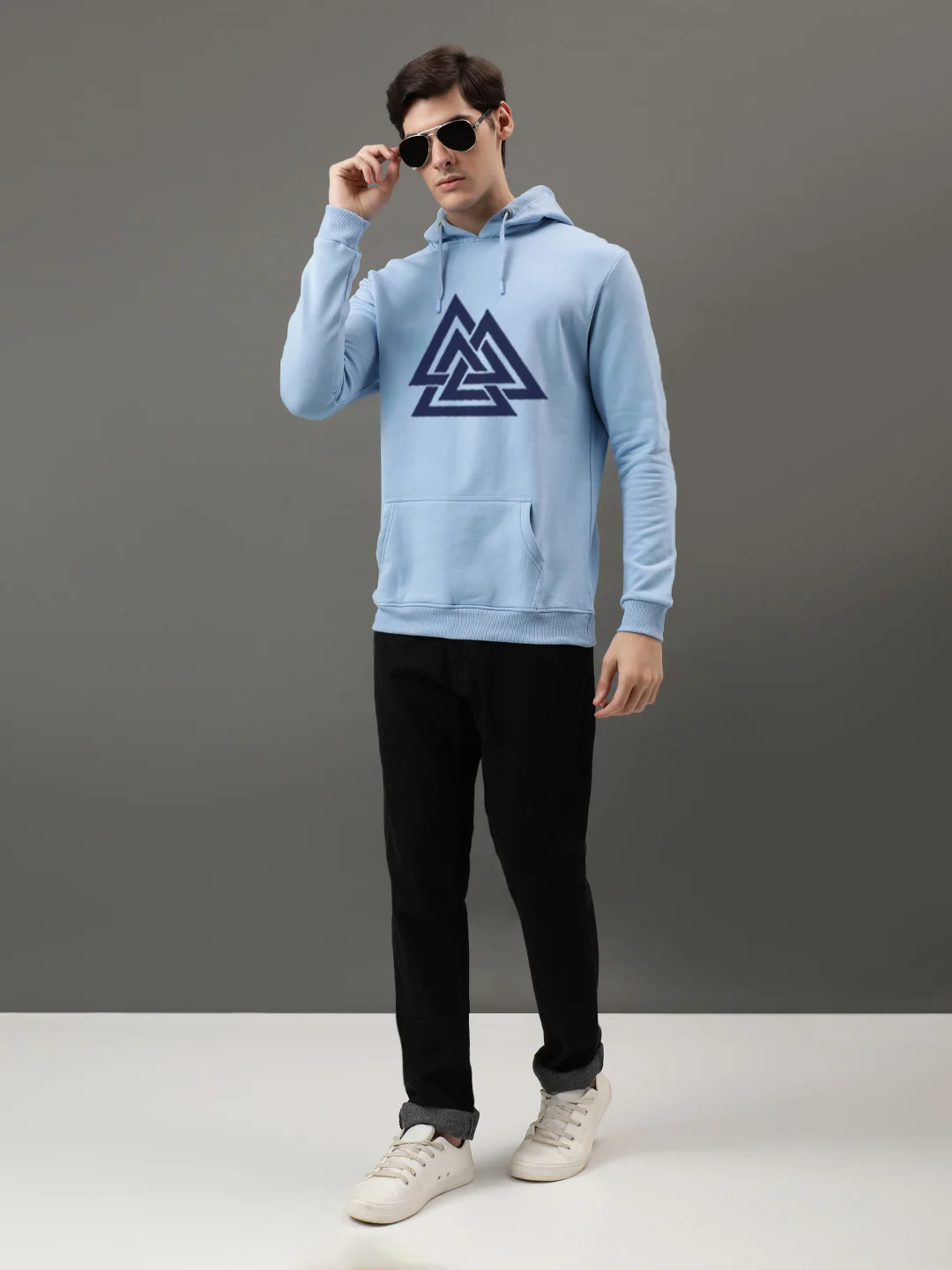 Men Blue Printed Hoodie - Image 4
