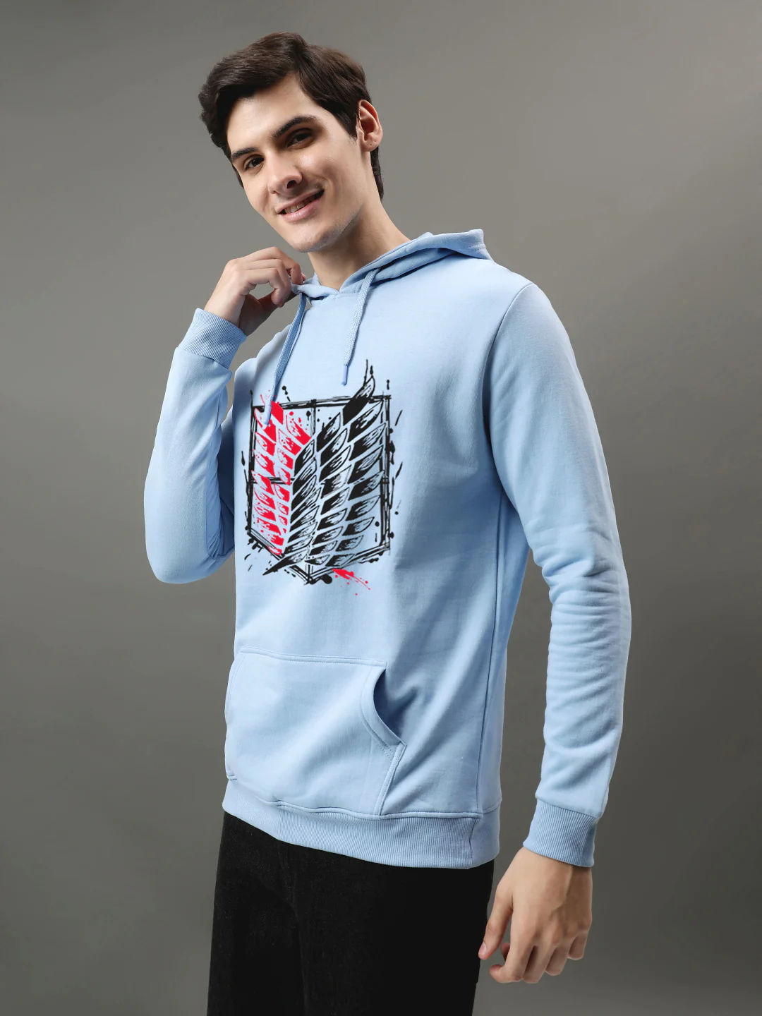 Men Blue Printed Hoodie - Image 3