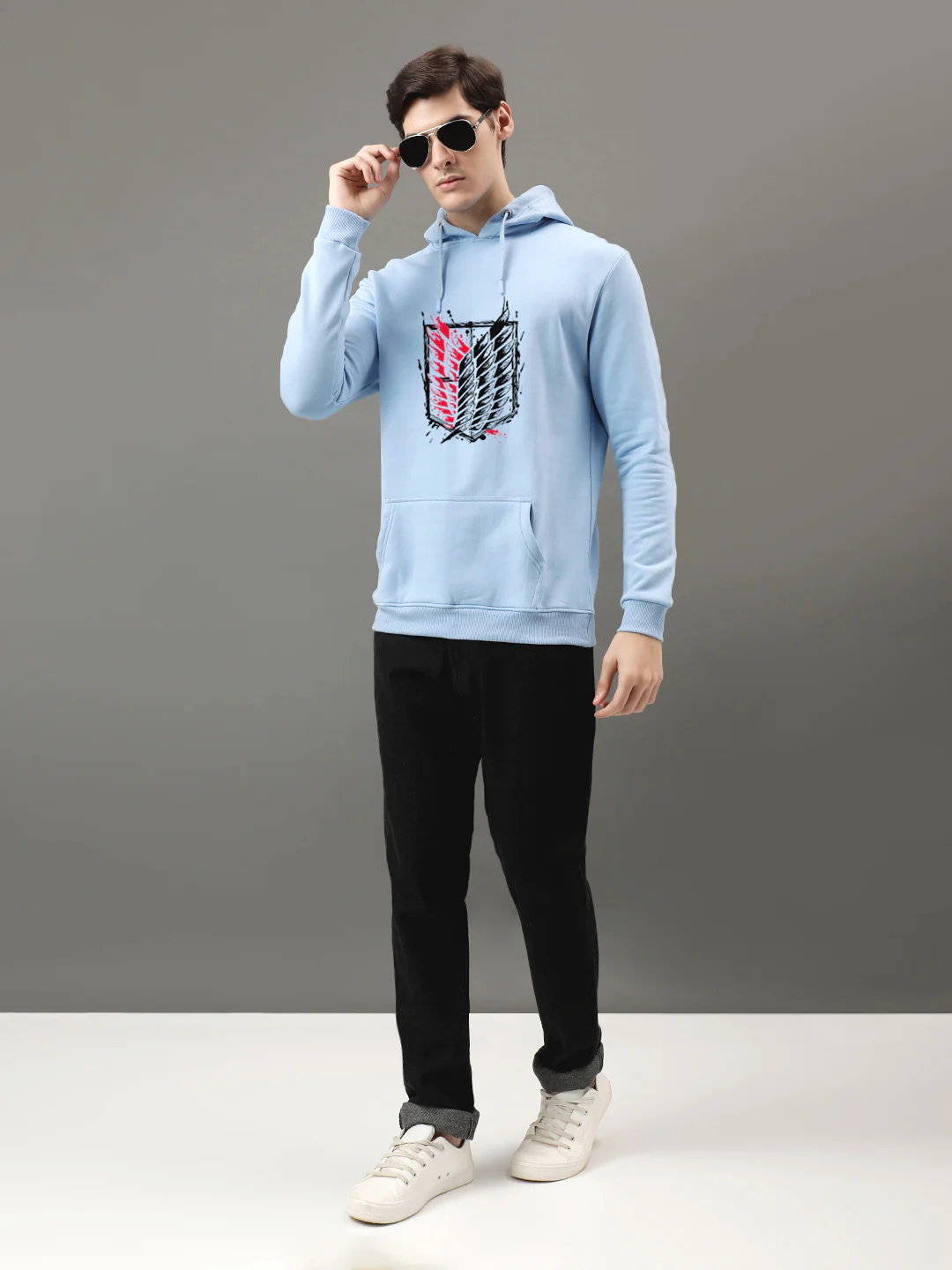 Men Blue Printed Hoodie - Image 4