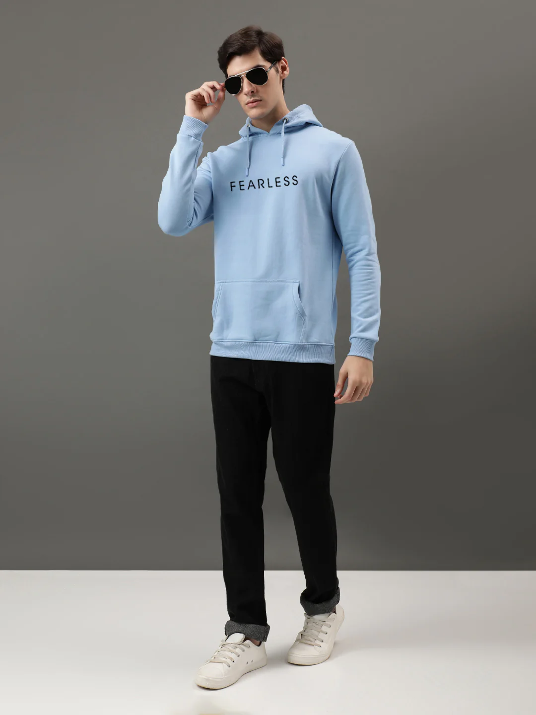 Men Blue Printed Hoodie - Image 4