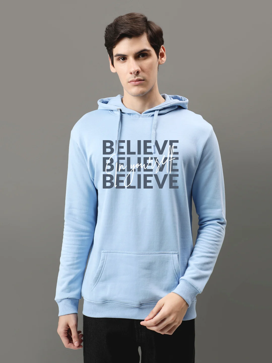 Men Blue Printed Hoodie - Image 2
