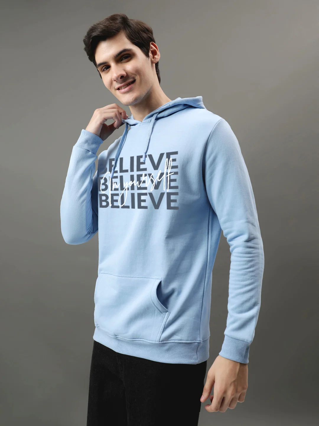 Men Blue Printed Hoodie - Image 4