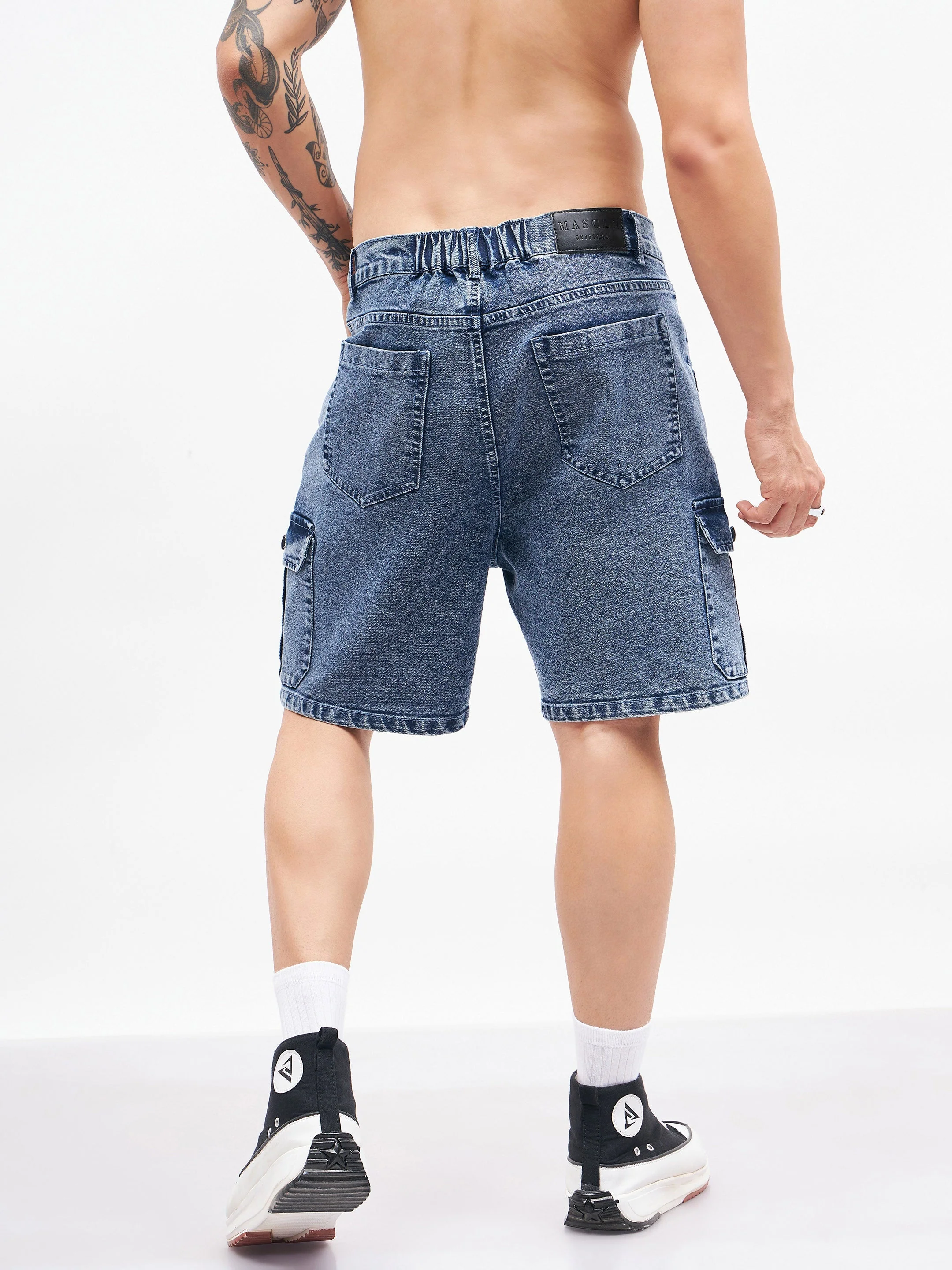 Men Blue Utility Pocket  Denim Shorts - Image 2