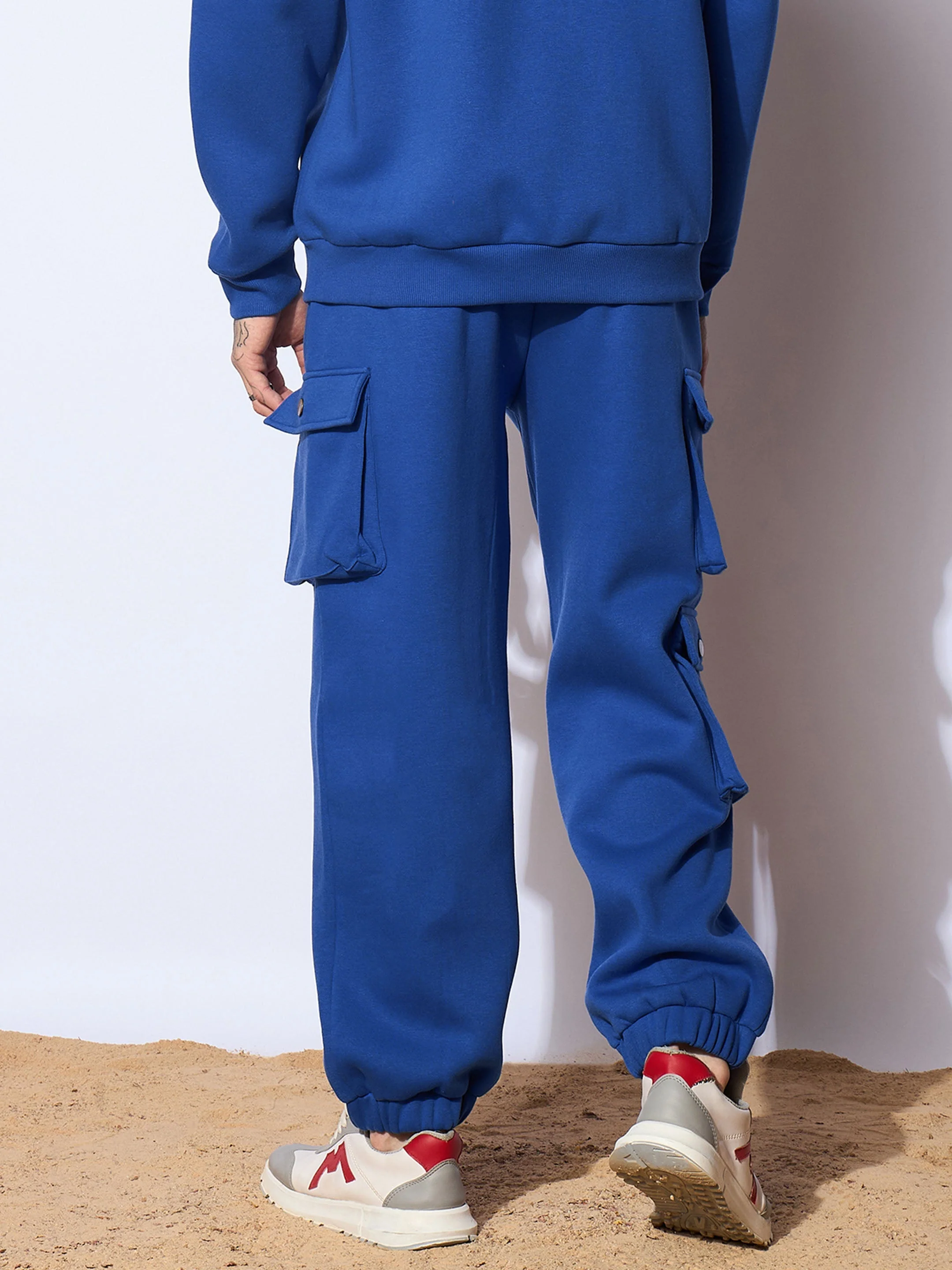 Men Blue Utility Pockets Oversized Joggers - Image 2