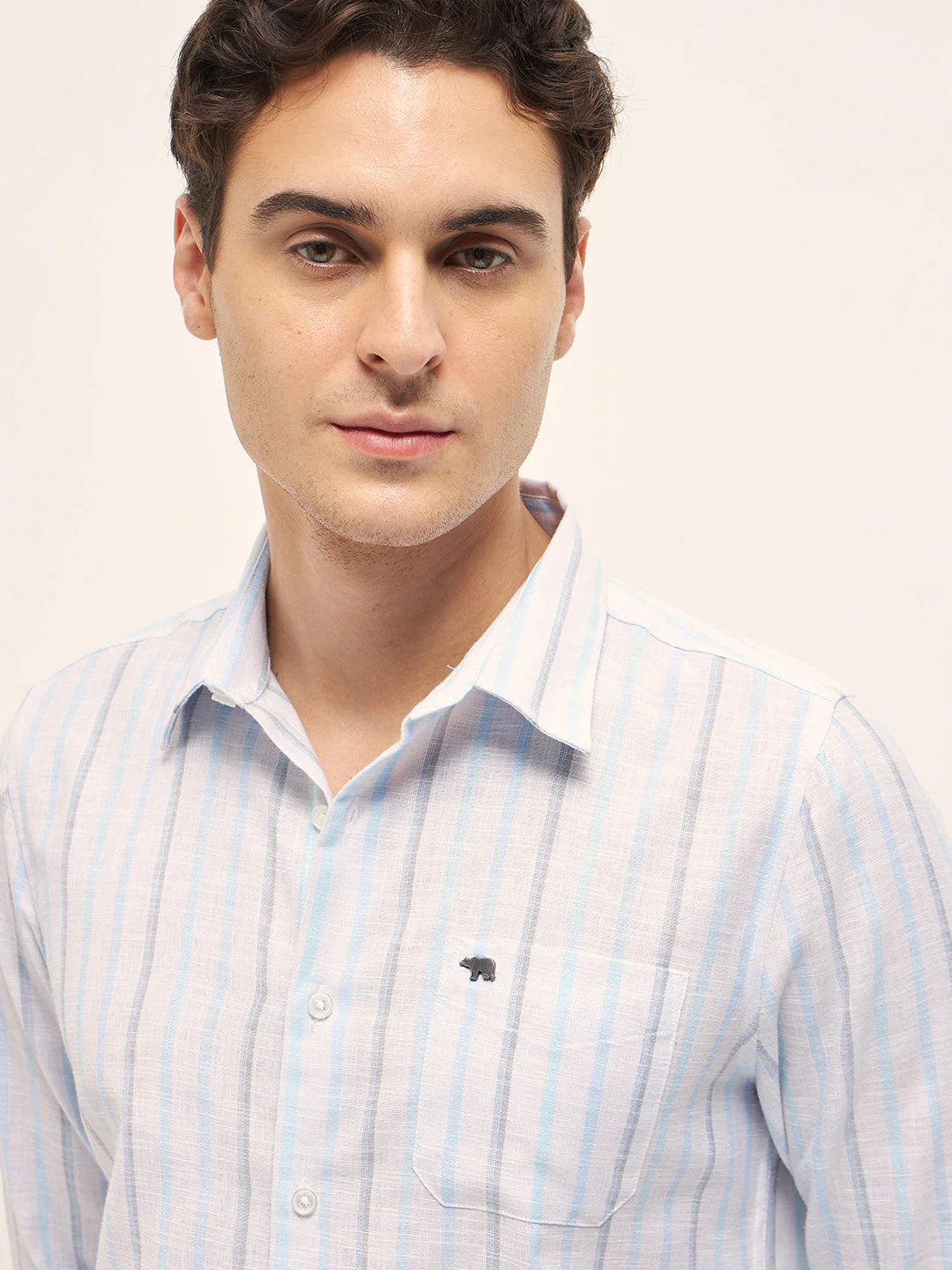 Men Blue Vertical Stripes Slim Fit Casual Shirt - Image 5